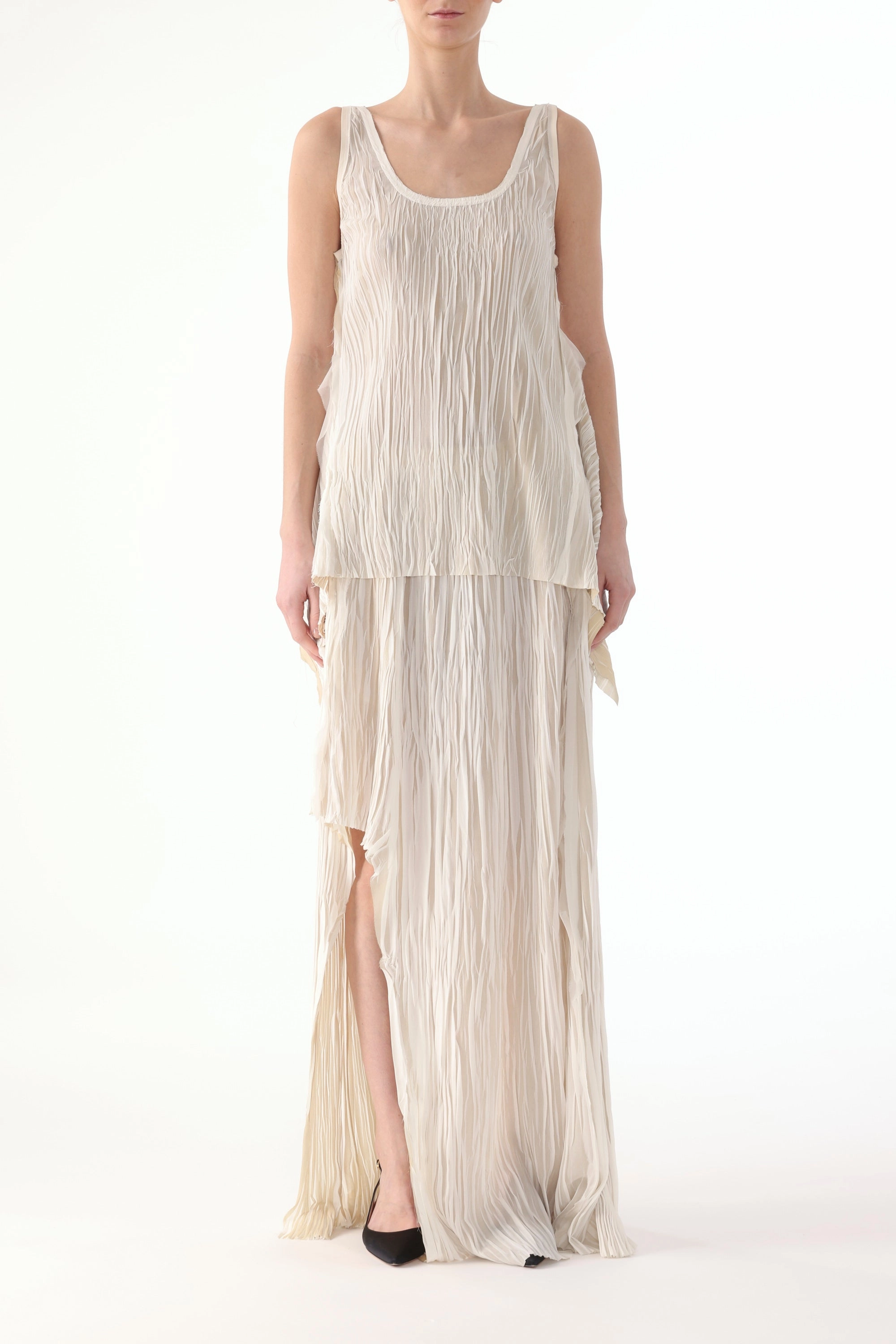 BICOLOR ASYMETRICAL PLEATED MAXI SKIRT Timeless Outfit