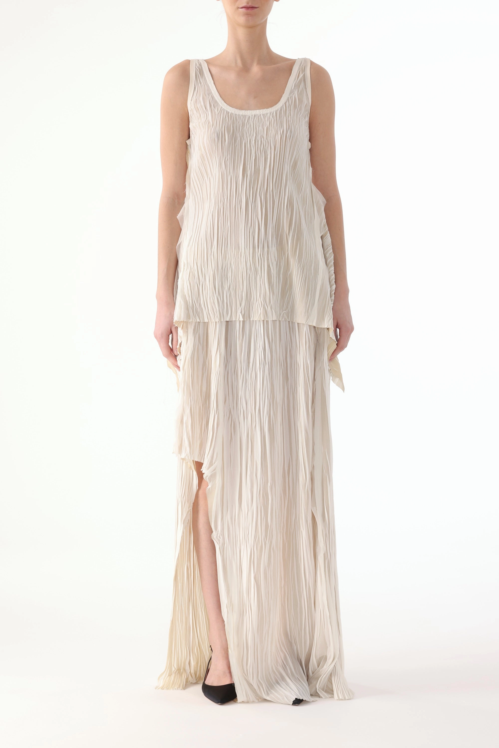 BICOLOR ASYMETRICAL PLEATED MAXI SKIRT Mood Outfit