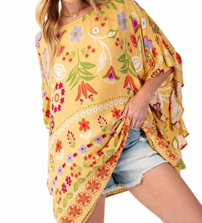Eco Conscious Processing Recycled Material Blend Margaret Kaftan In Yellow Multi