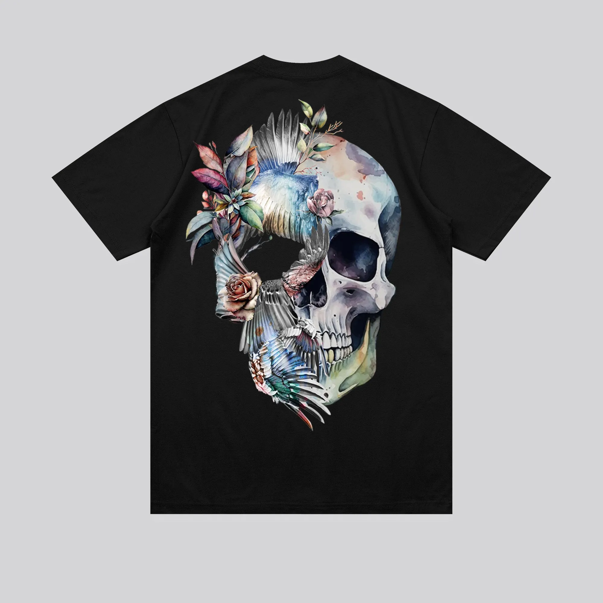 BIRDS WINGS SKULL BLACK T-SHIRT Easy Style Wear