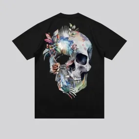 BIRDS WINGS SKULL BLACK T-SHIRT anniversary Fade Resistant Dye