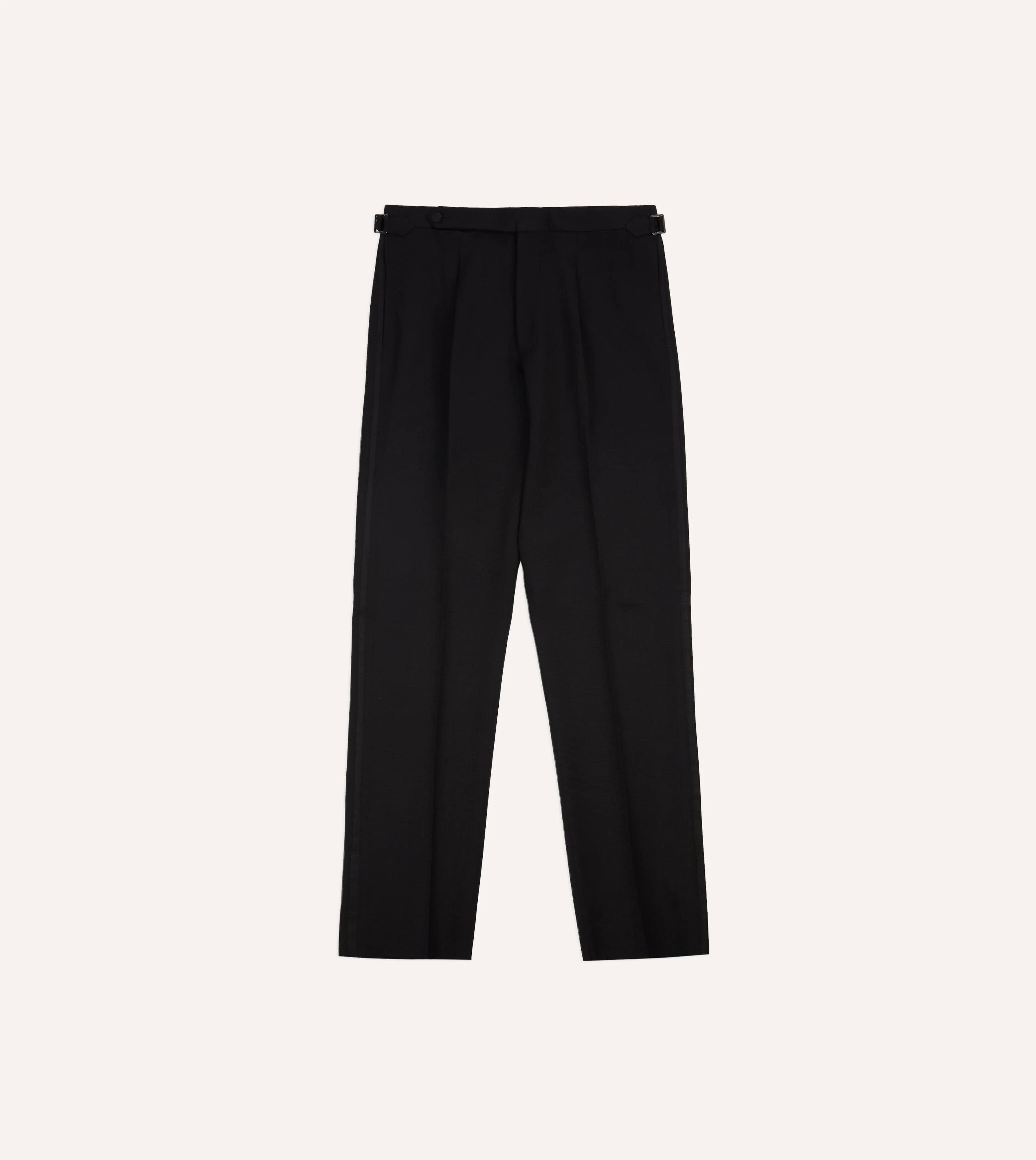 Outdoor Style Black Barathea Wool Single Pleat Dinner Trousers