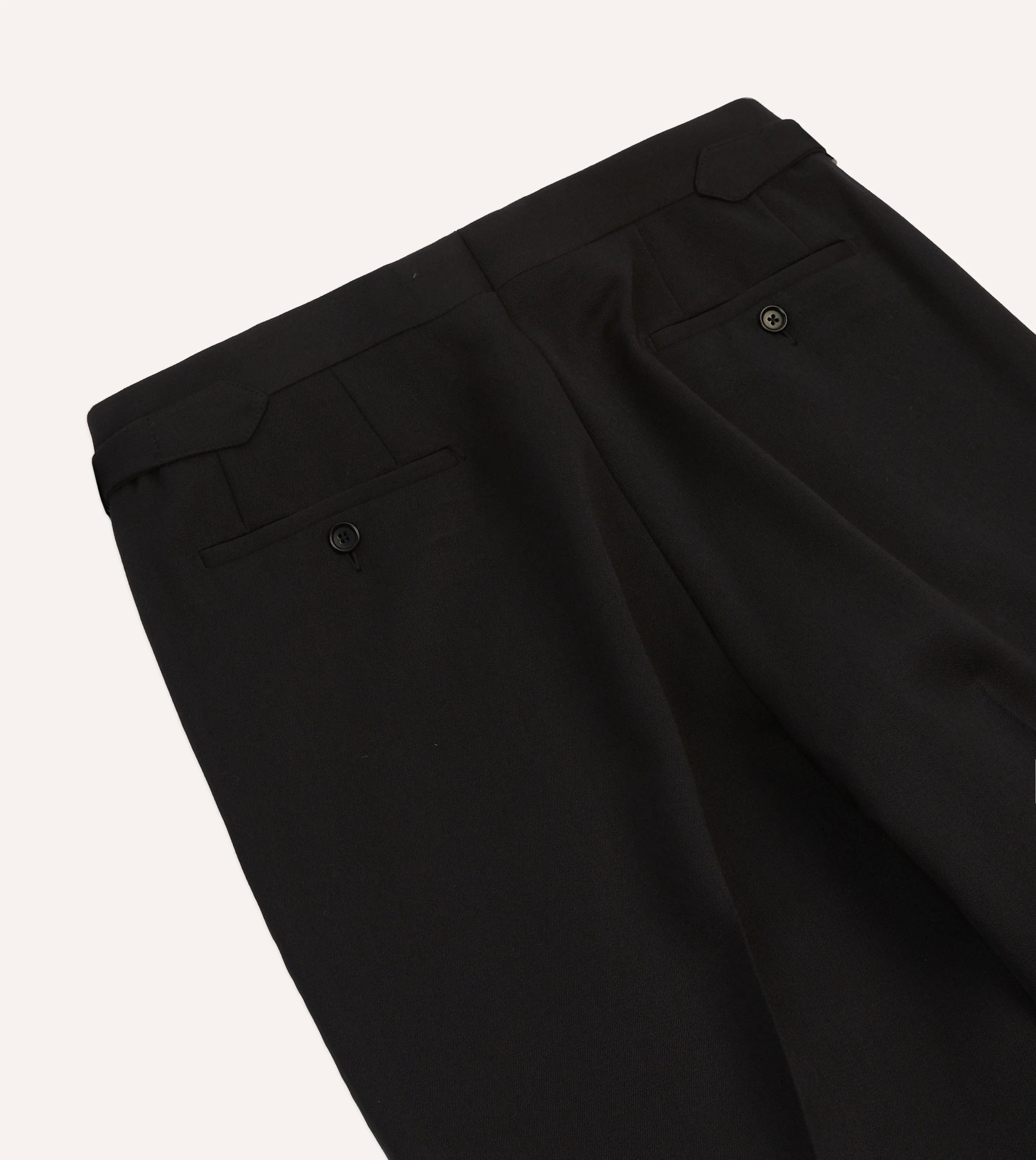 Black Barathea Wool Single Pleat Dinner Trousers Quick Dry Technology Comfy Design
