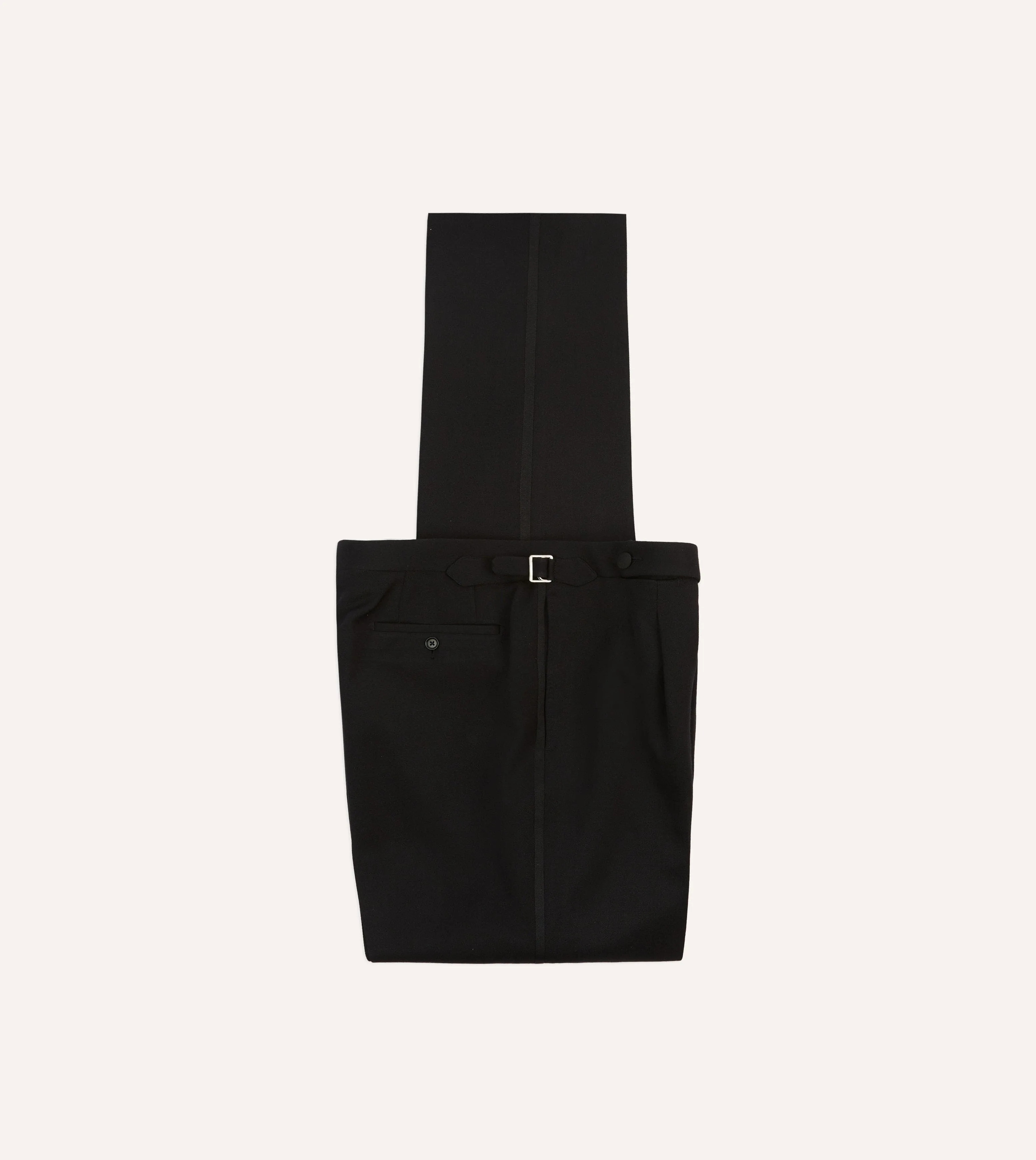 Black Barathea Wool Single Pleat Dinner Trousers Sporty Layers Trendy Style