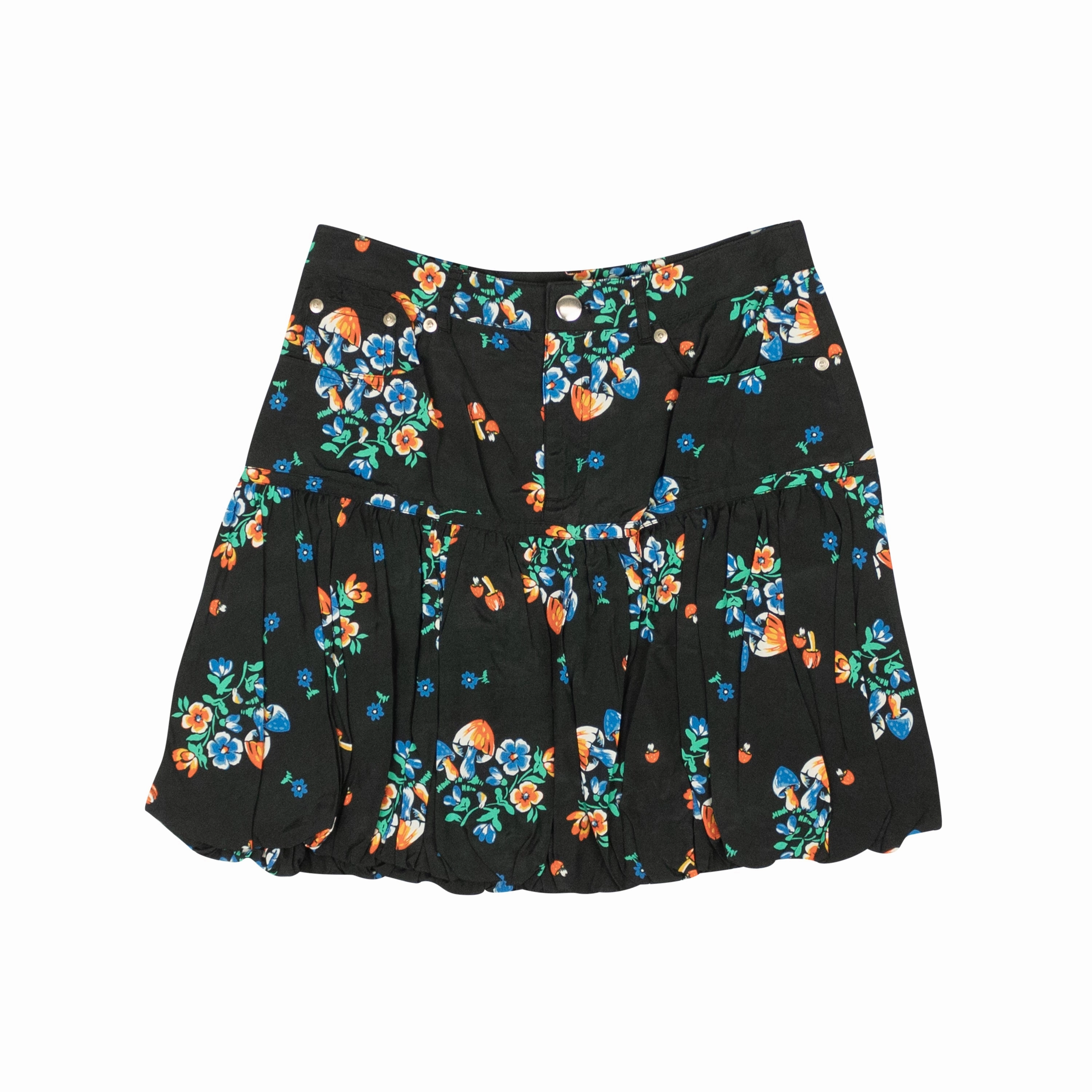 Black And Multicolored Mini Bubble Skirt Opaque finish Jewel Tones