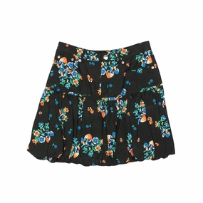 Black And Multicolored Mini Bubble Skirt Opaque finish Jewel Tones