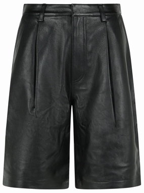 affordable choice Stain Repellent Treatment Black Pleated Leather Bermuda Shorts