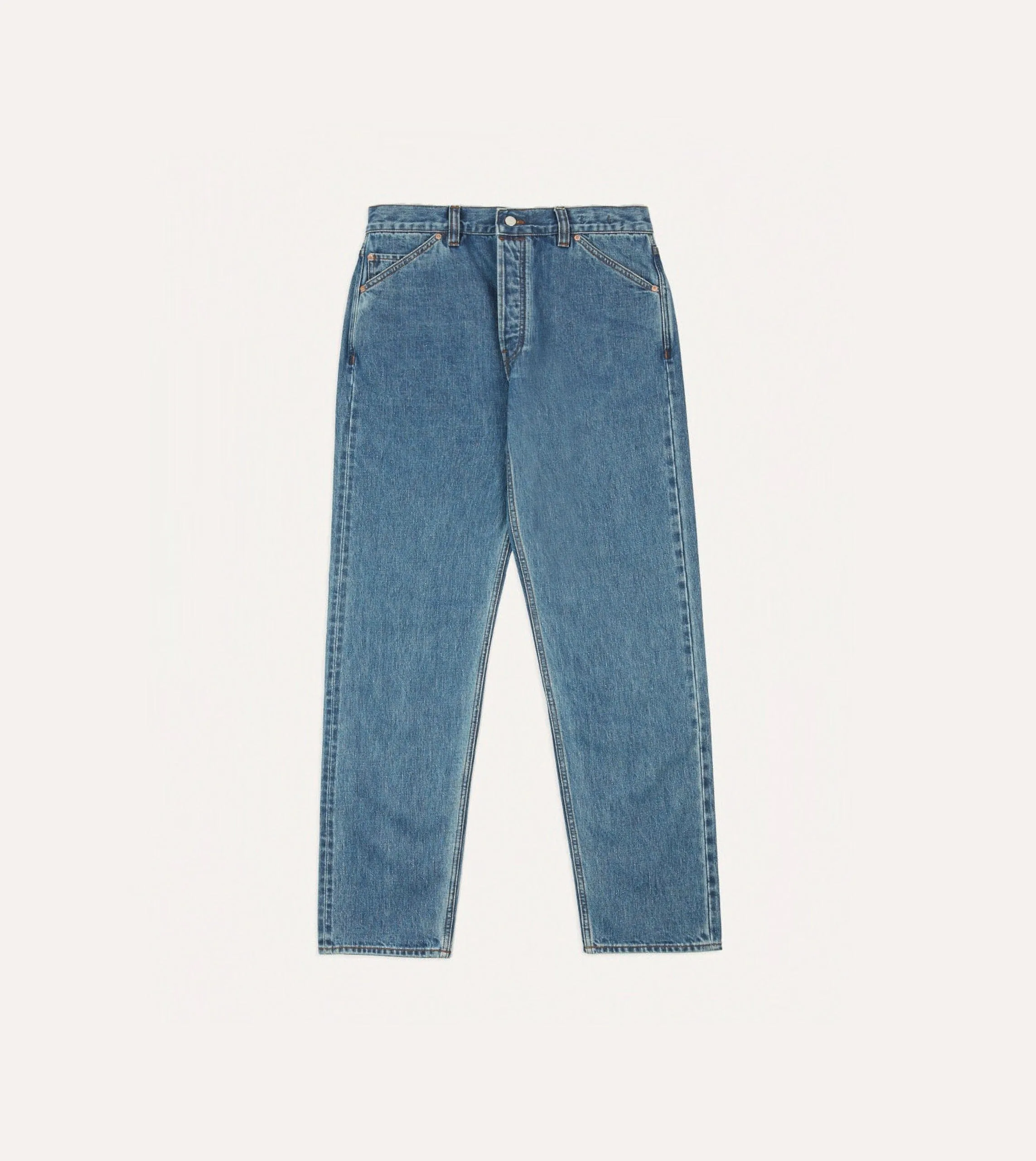 Bleach Wash 14.2oz Japanese Selvedge Denim Five-Pocket Jeans Easy Stretch Fit