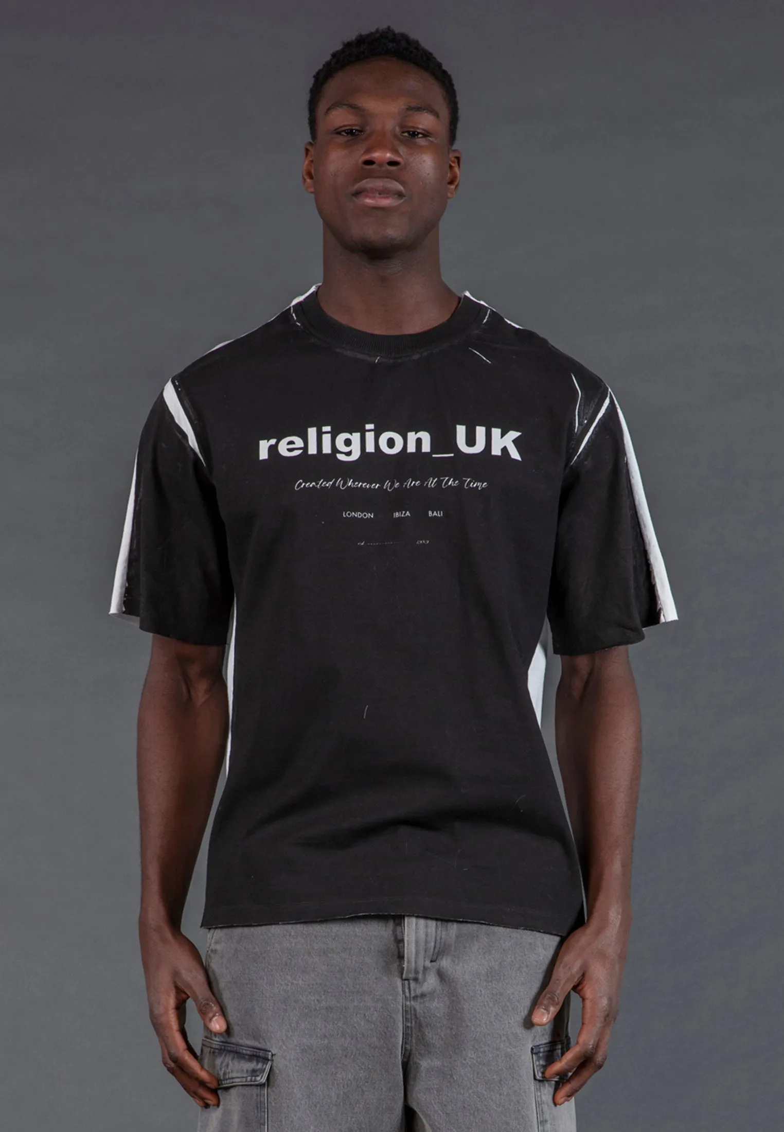 BLOCK PRINT T-SHIRT WASHED BLACK & OFF WHITE Smart Outfit