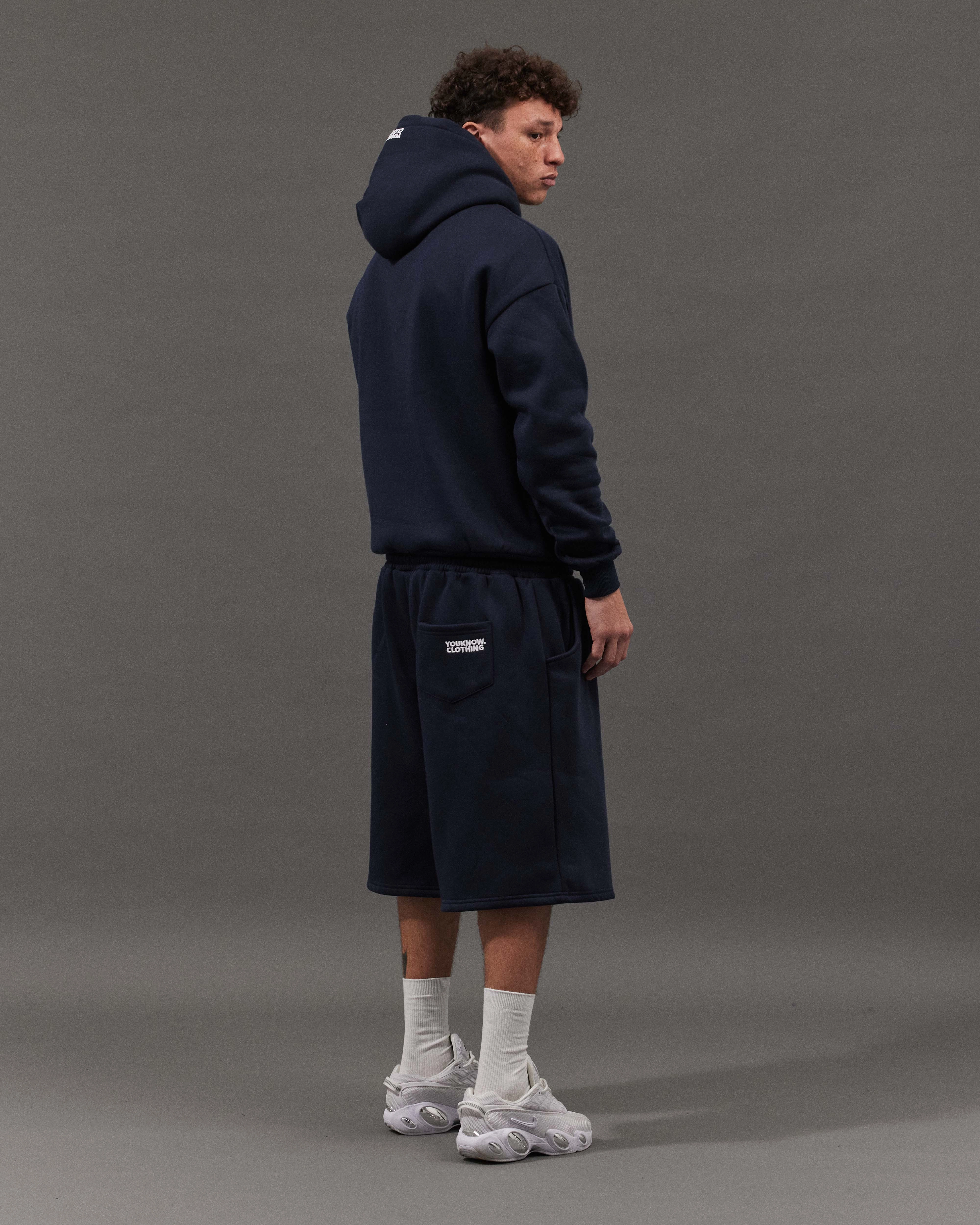 BLOCK HOODIE | Navy Unisex Reinforced Zipper Guard