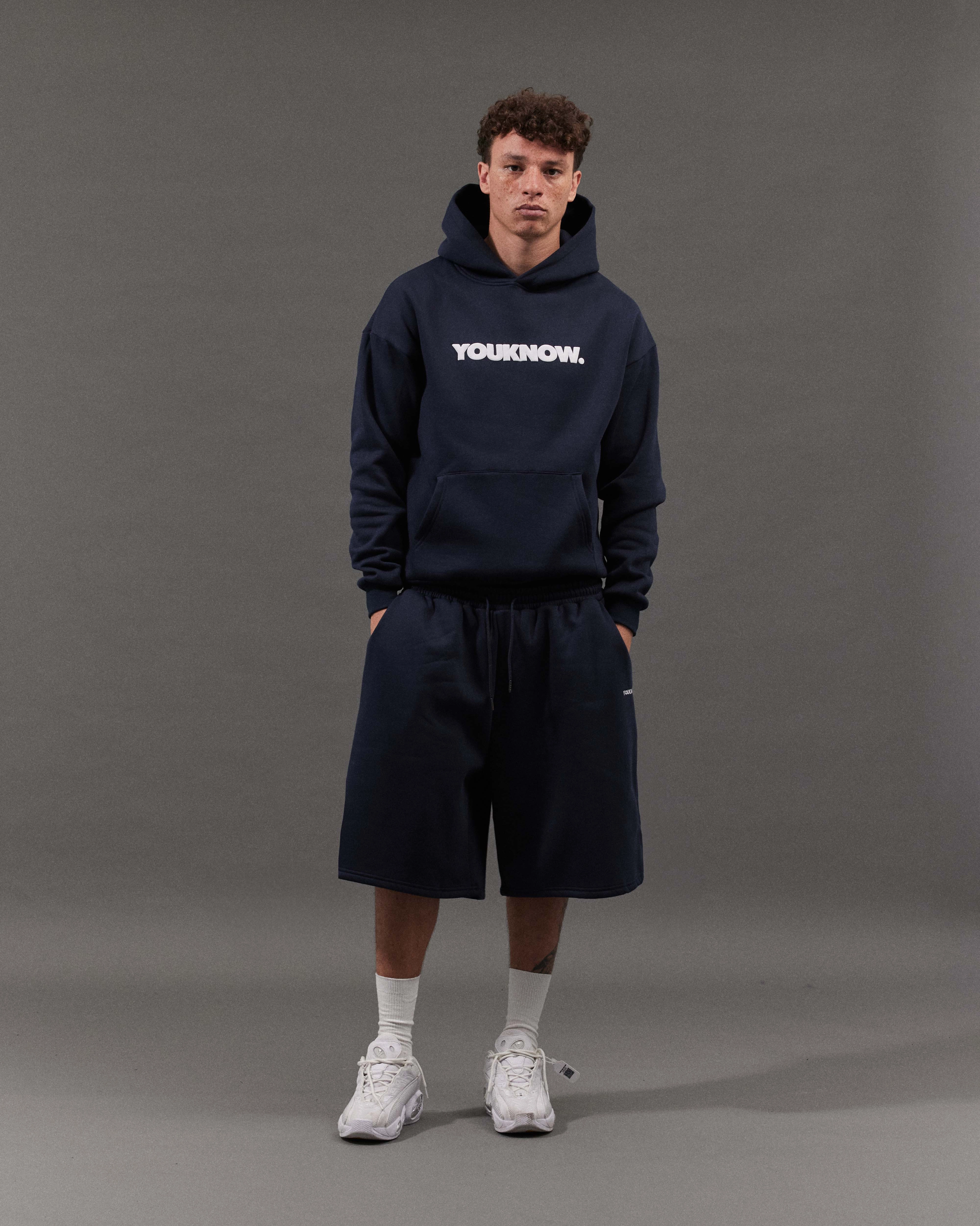 friends gathering Heavyweight Cotton BLOCK HOODIE | Navy