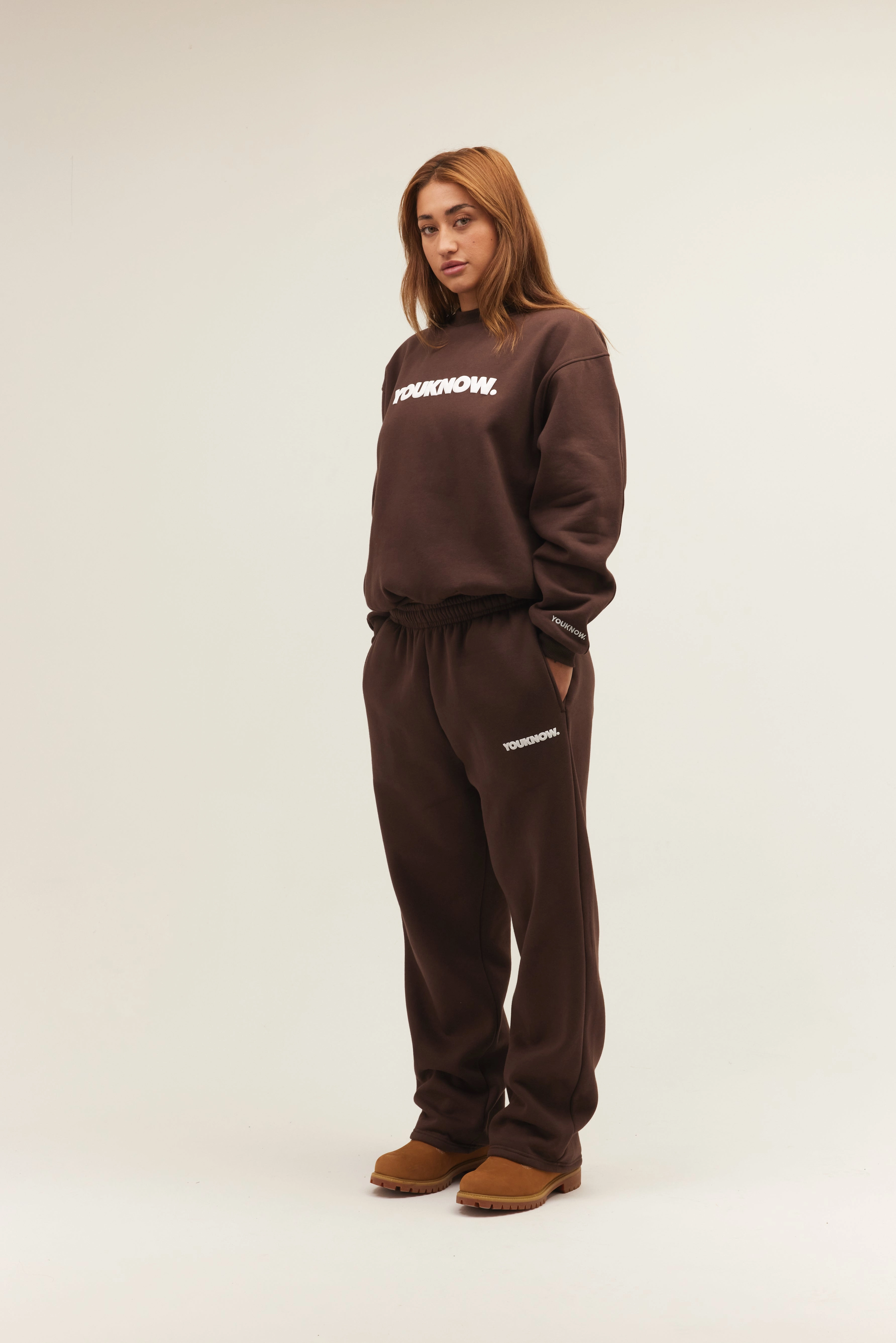 Breathable Waistband BLOCK WIDE-LEG SWEATPANTS | Brown