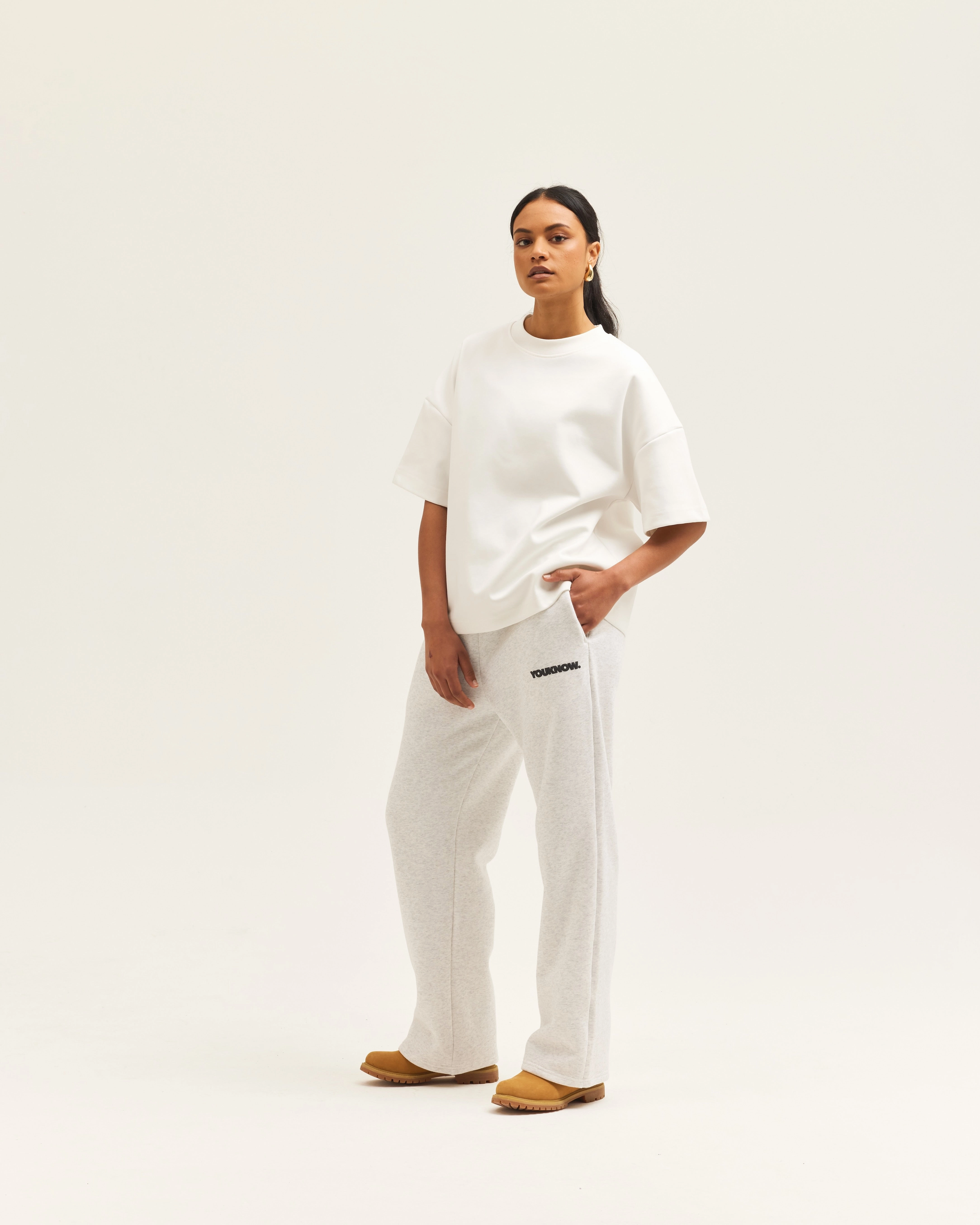 BLOCK WIDE-LEG SWEATPANTS | White Marle Utility Fit