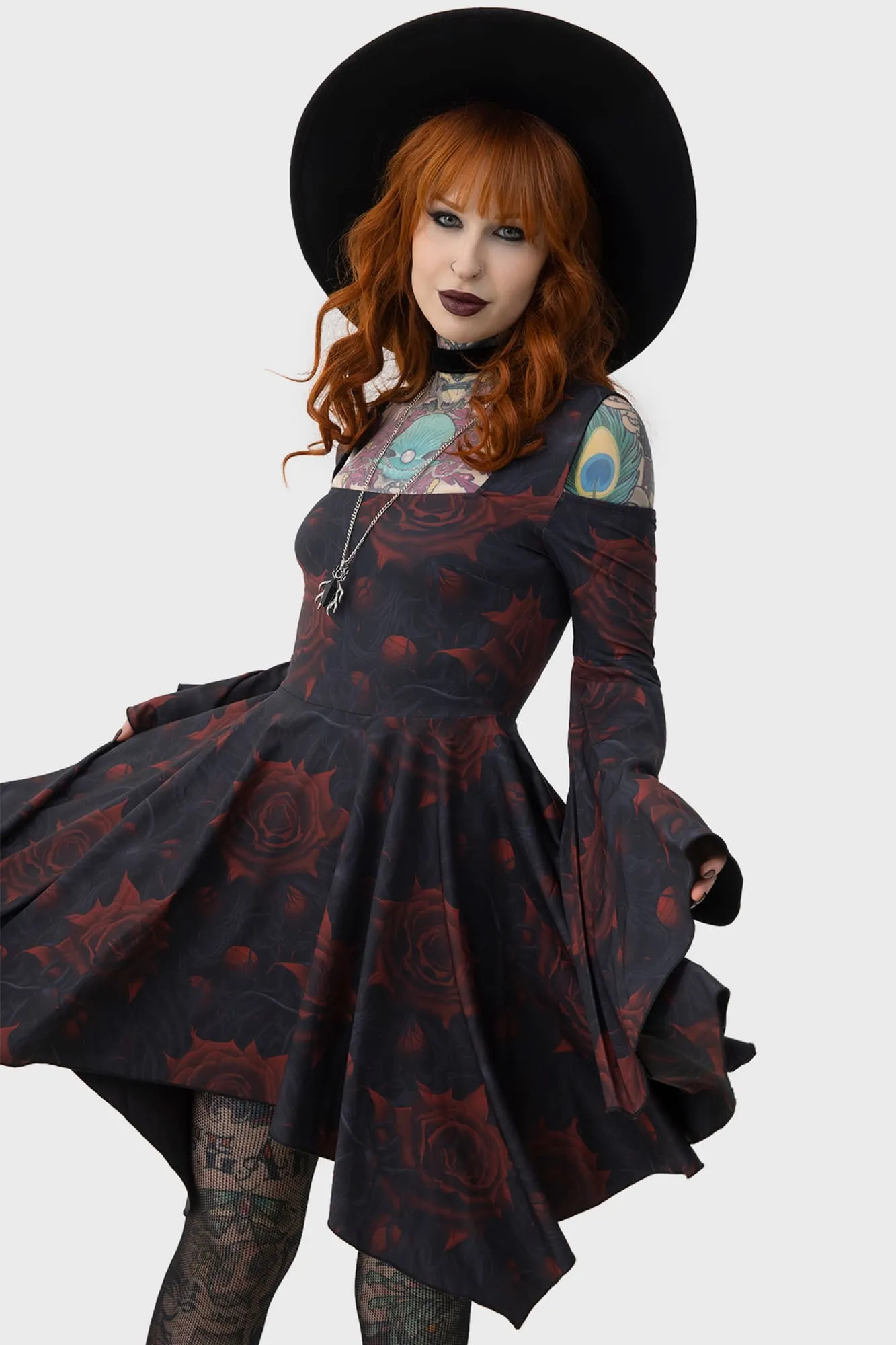 Artistic Shape Blood Rose Mini Dress