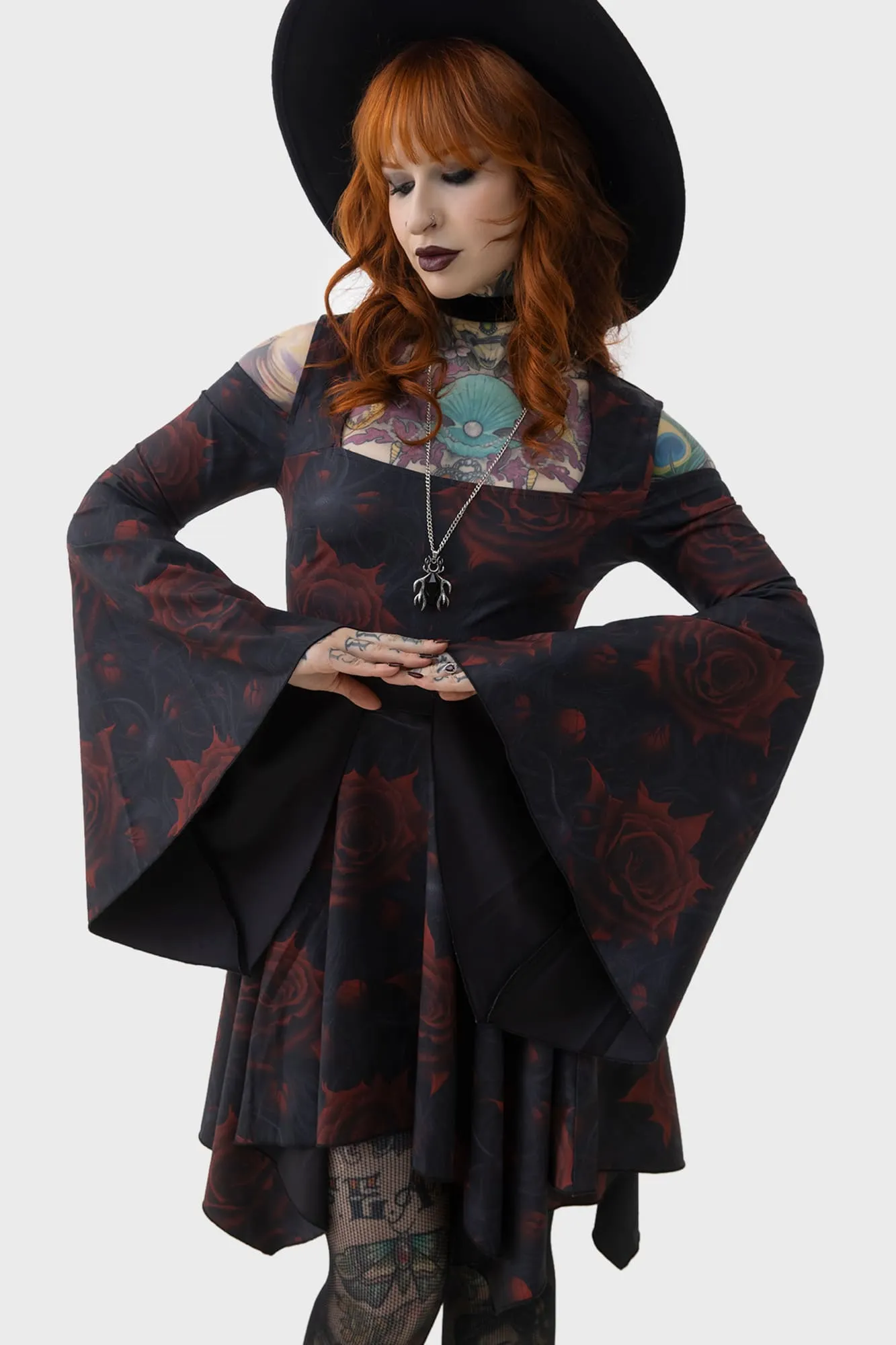 Luxury-Fabric Minimal Cut Blood Rose Mini Dress