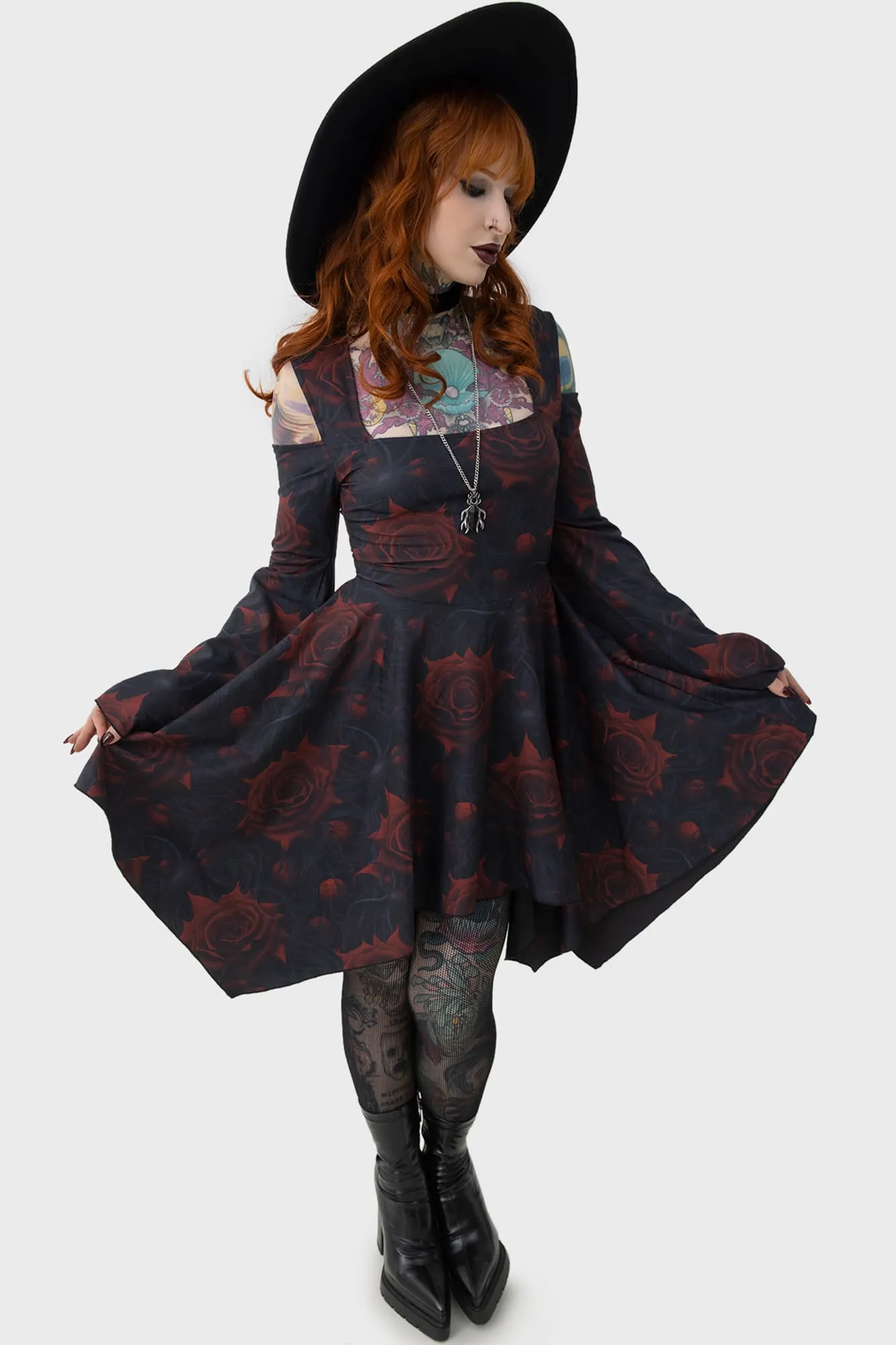 Sleek Silhouette Chill Friendly Blood Rose Mini Dress