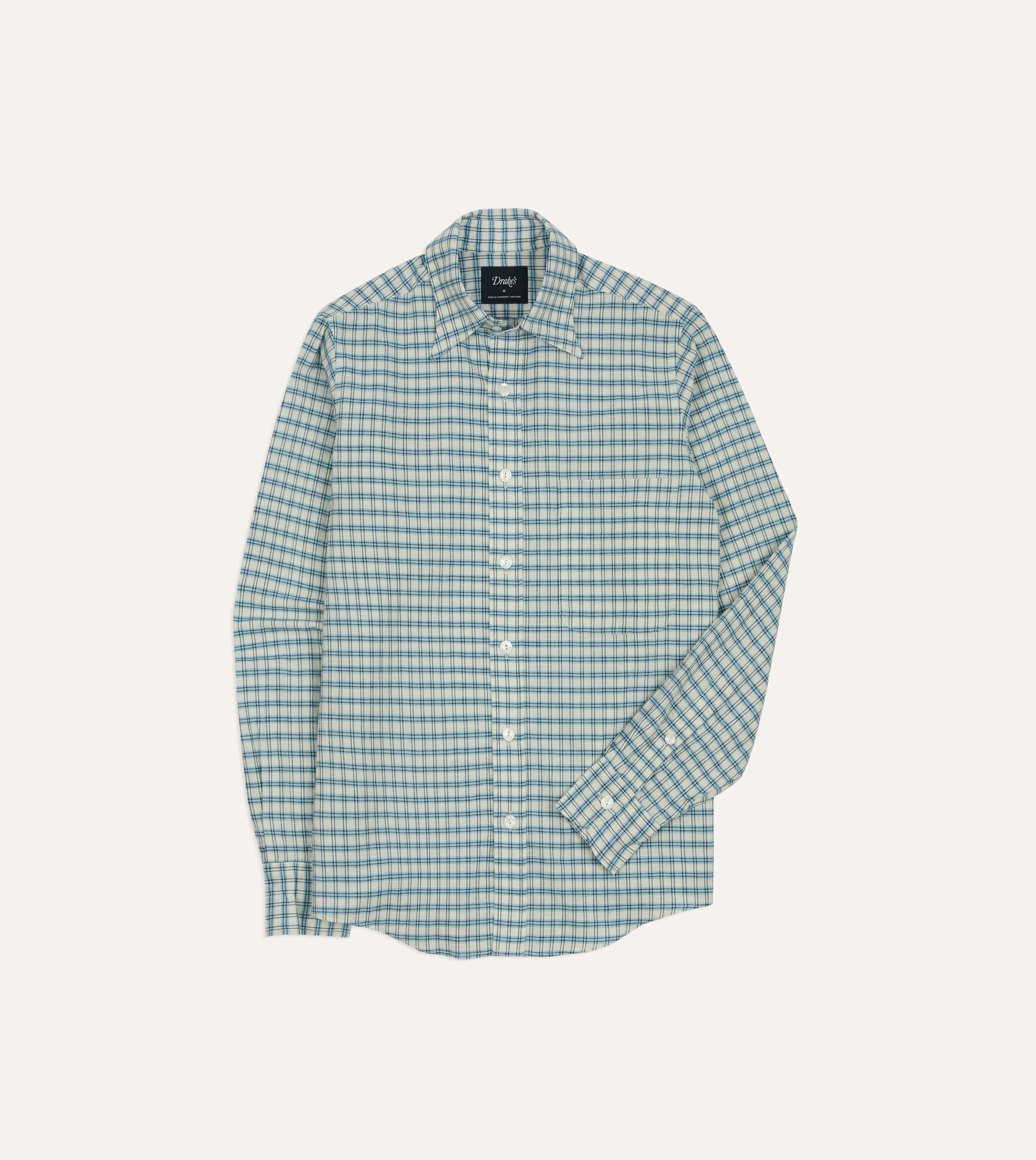Must-Have Item Classic Design Blue and White Madras Check Cotton Long Point Collar Shirt