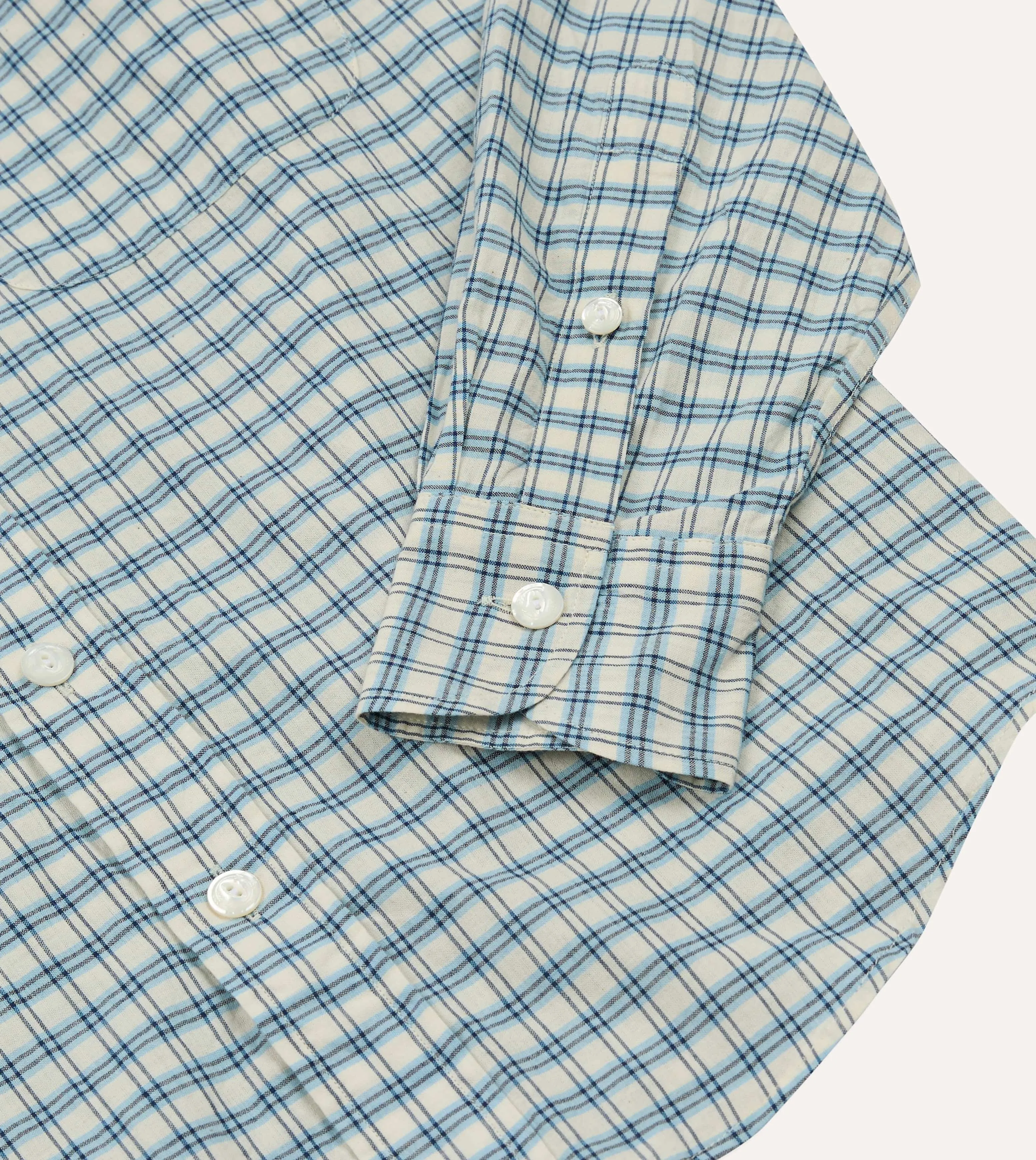 Blue and White Madras Check Cotton Long Point Collar Shirt Statement Piece Trend-Driven