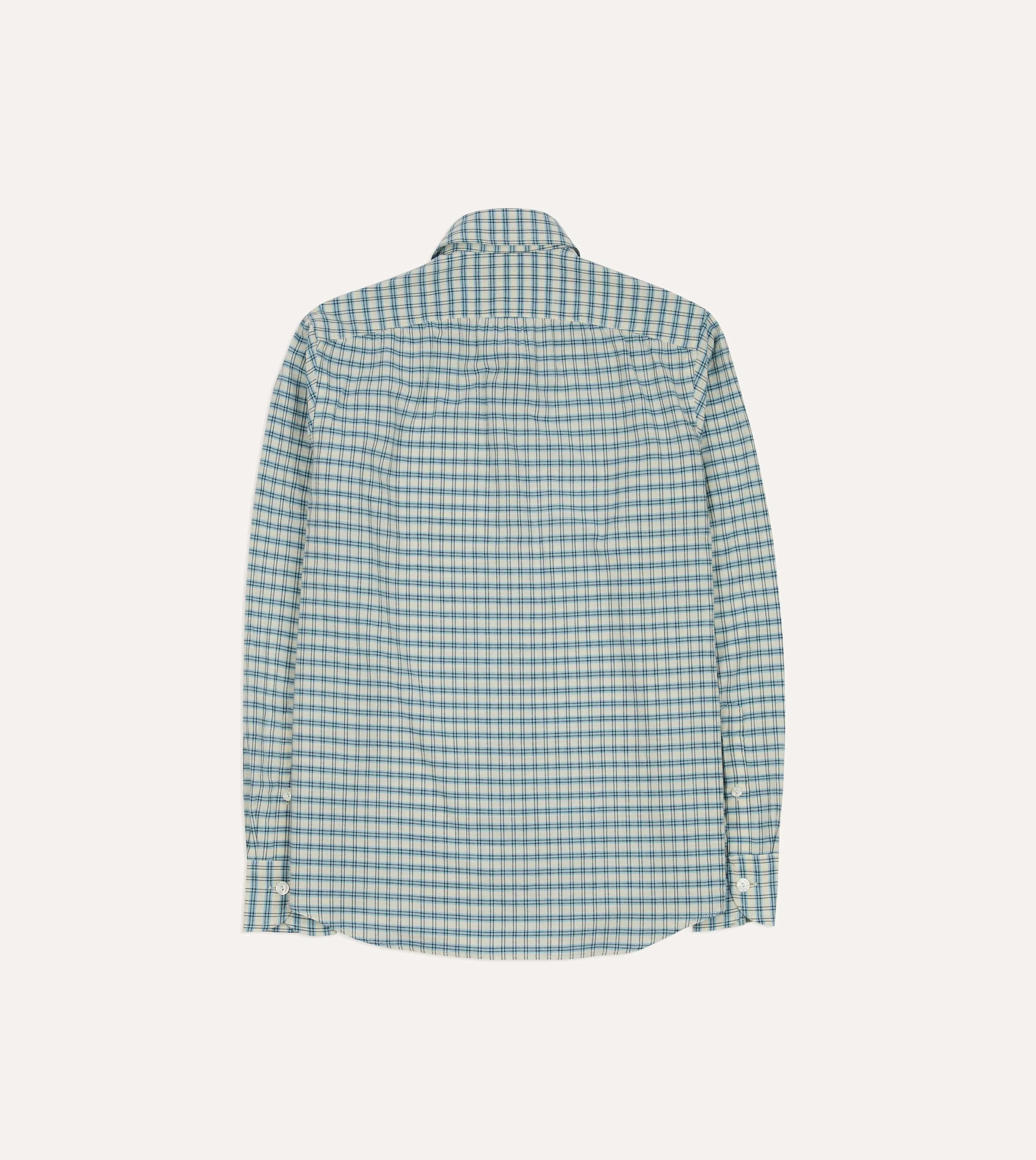 Blue and White Madras Check Cotton Long Point Collar Shirt Seasonal Fashion Urban Edge
