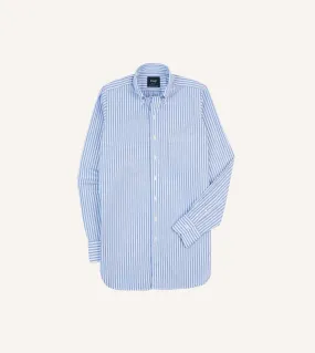 Blue Bengal Stripe Cotton Poplin Button-Down Shirt Layered Hemline