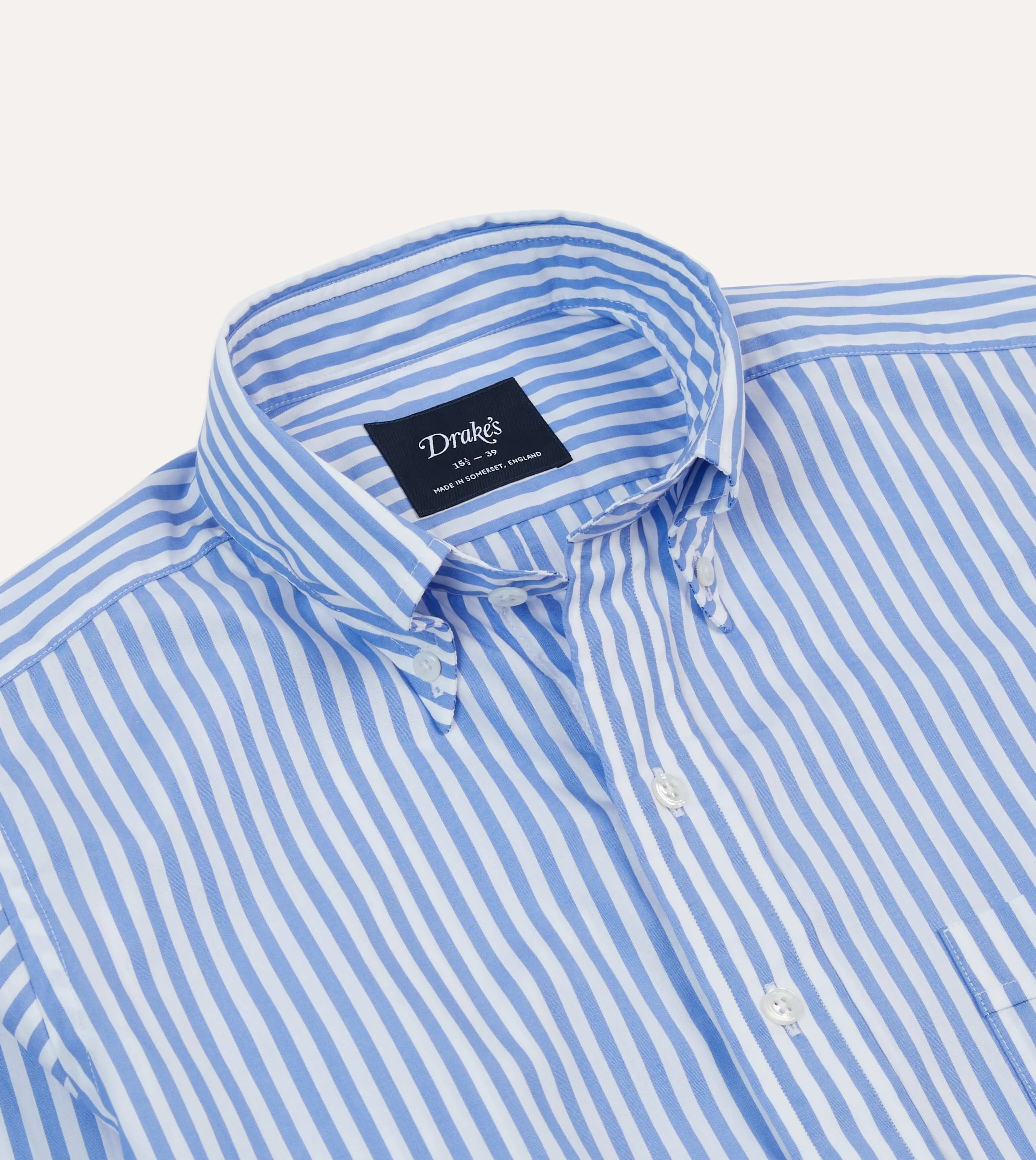 Soft Touch Metallic Finish Blue Bengal Stripe Cotton Poplin Button-Down Shirt