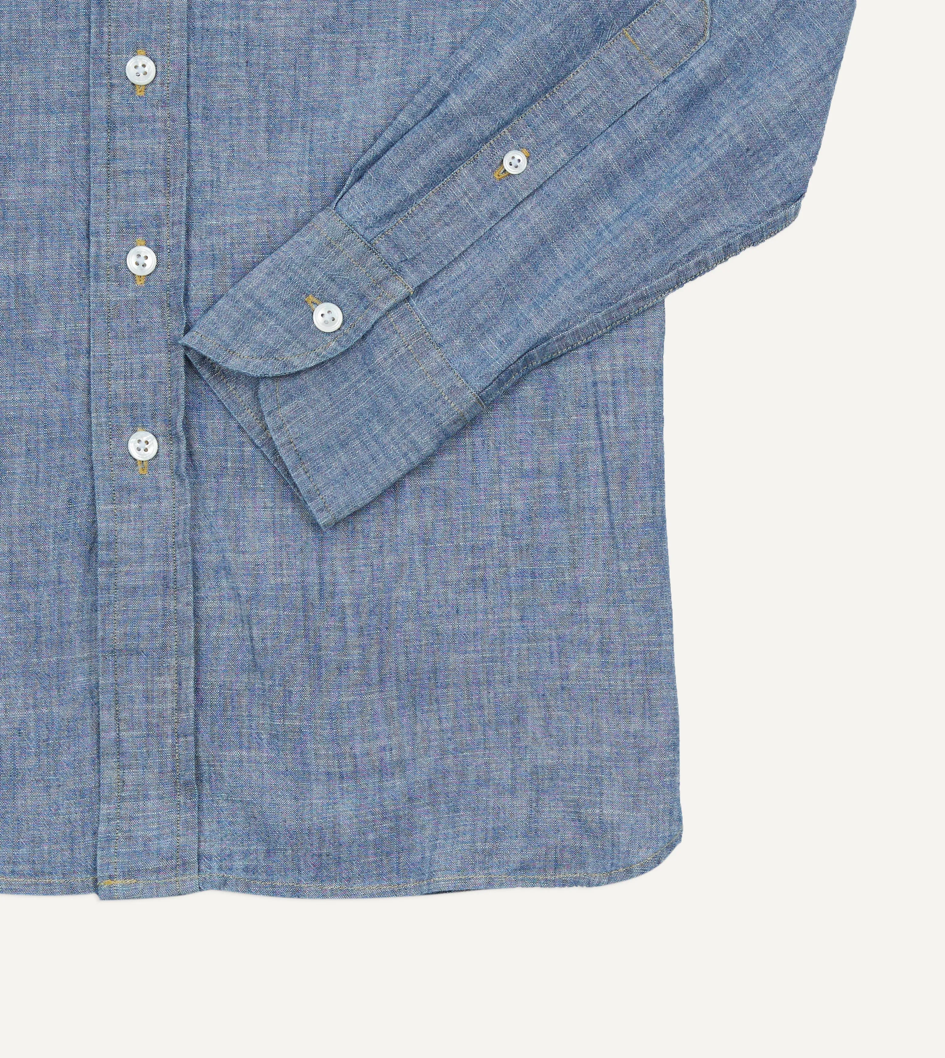 Camouflage Print Breathable fabric Blue Chambray Long Point Collar Shirt