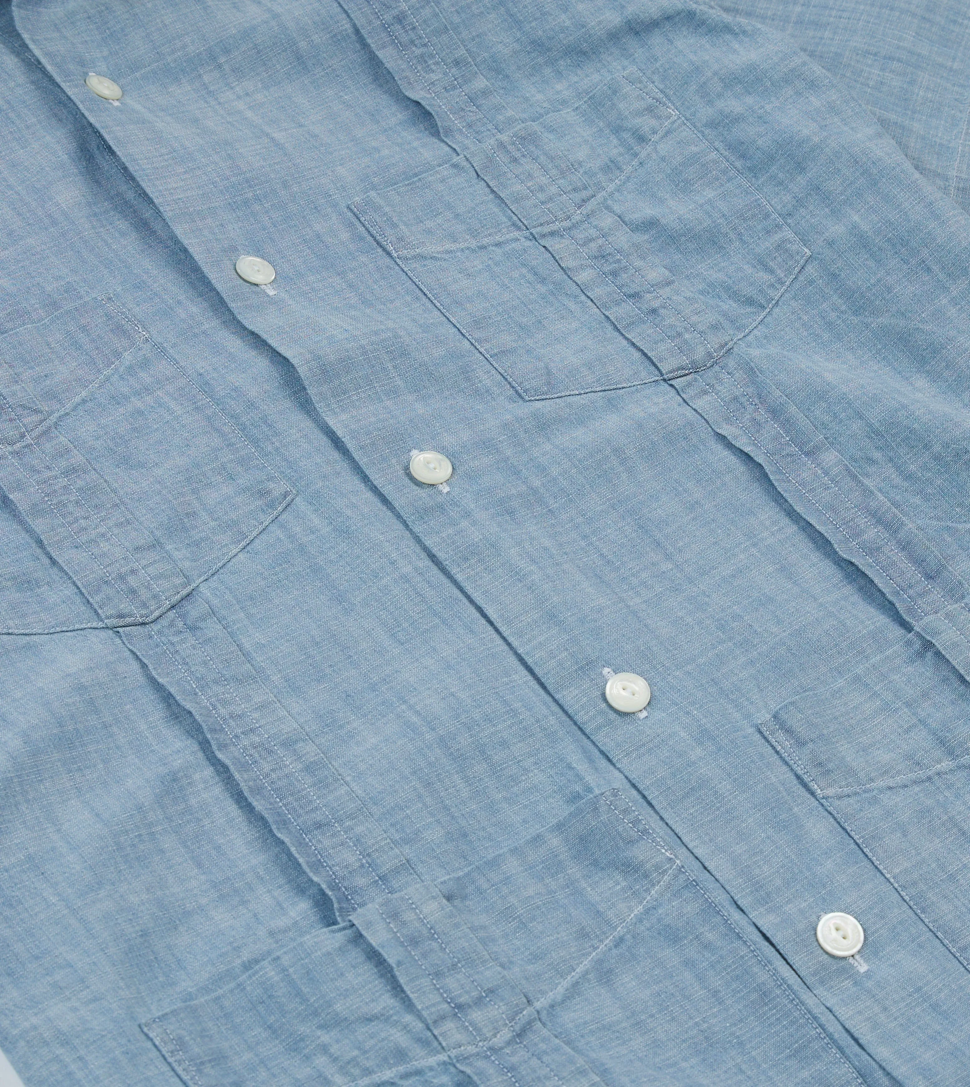 Blue Chambray Short Sleeve Cuban Shirt Wrinkle Resistant Finish