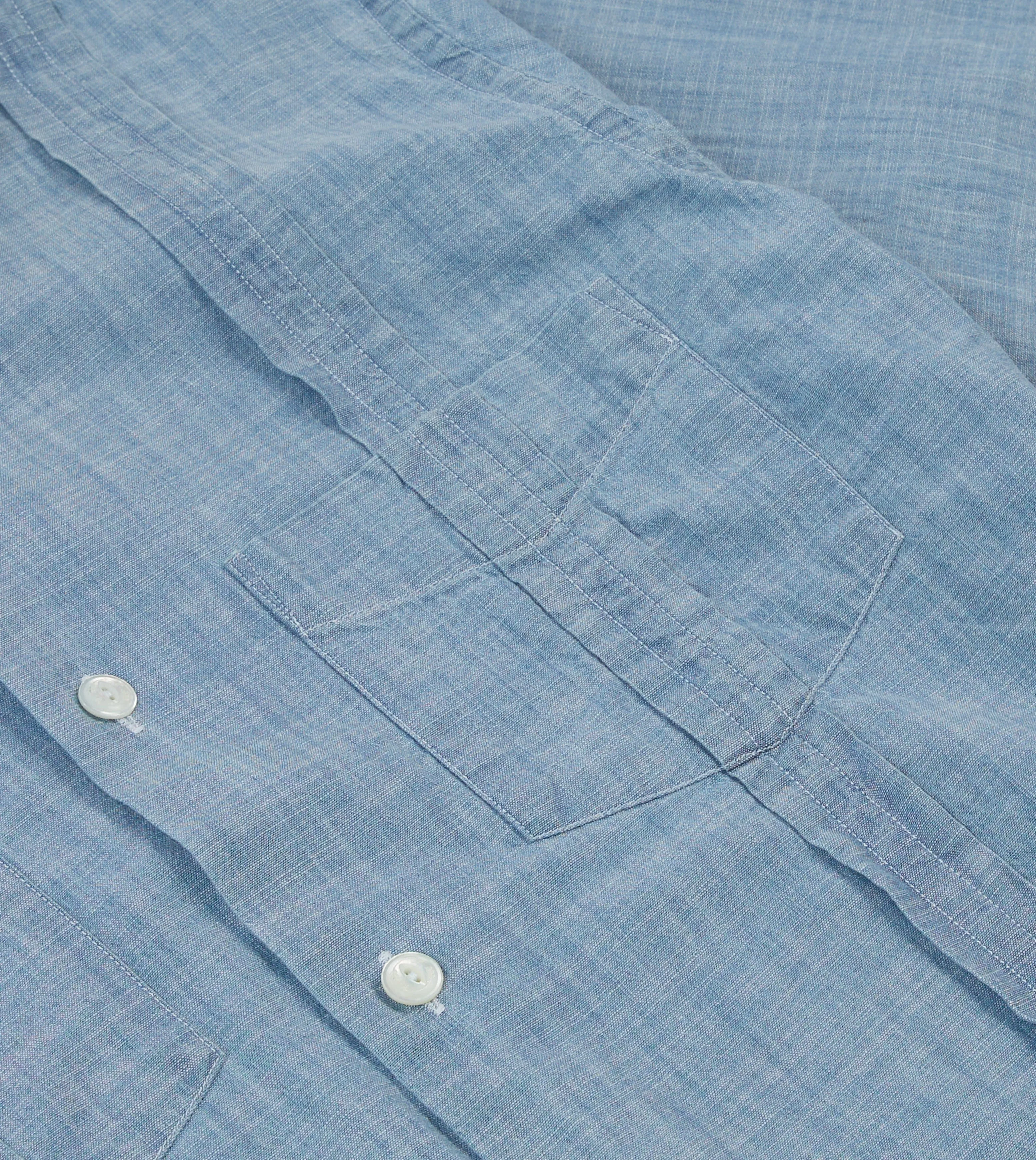 Blue Chambray Short Sleeve Cuban Shirt Anti Static Treatment