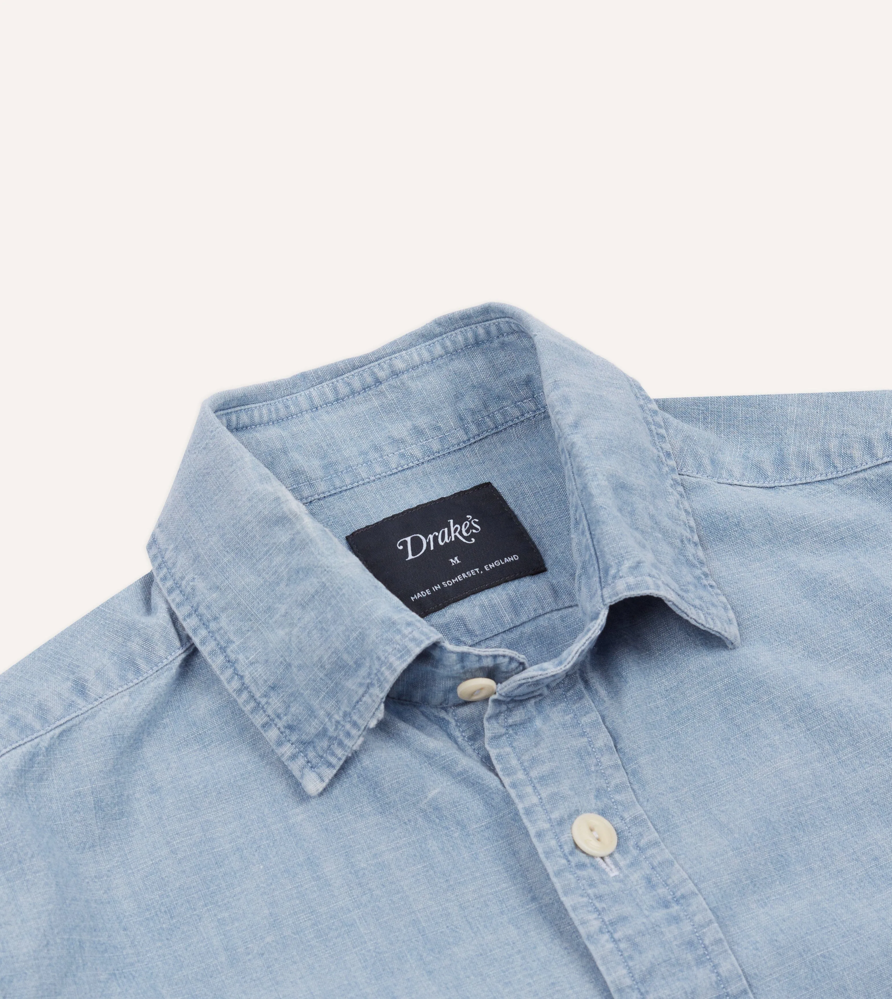 Blue Cotton Chambray Two-Pocket Work Shirt Geometric Pattern
