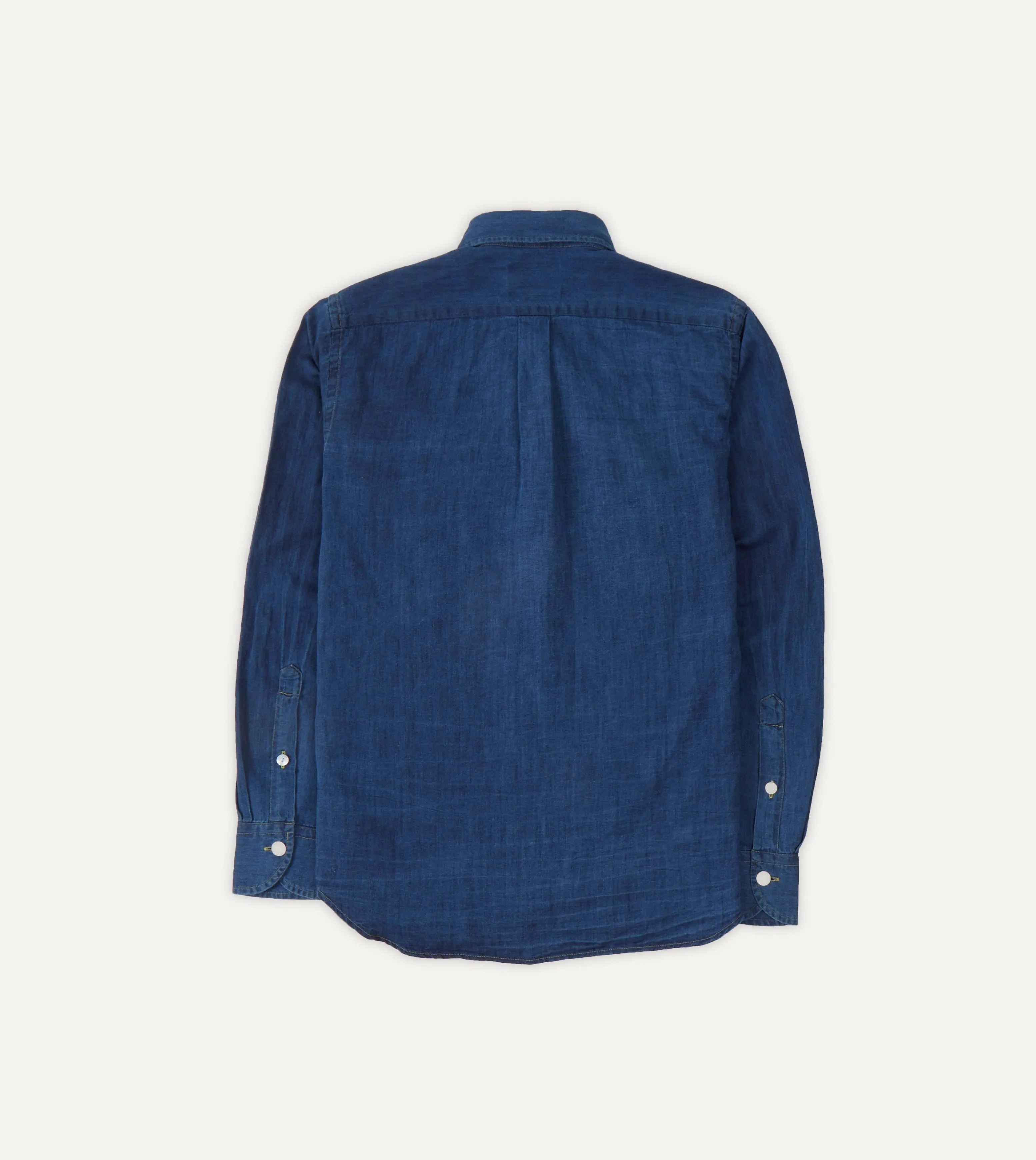 Holiday Travel Daytime Look Blue Cotton Linen Two-Pocket Work Shirt