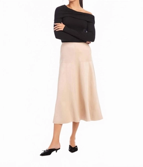 Blythe Faux Suede Midi Skirt In Almond Tailored Cut