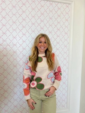 Low Maintenance Fabric Warm Look Blythe Floral Sweater In Cream