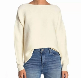 Boatneck Ribbed Knit Sweater Ottoman Sleeves In Ivory Luxe Wear Perfect Warmth