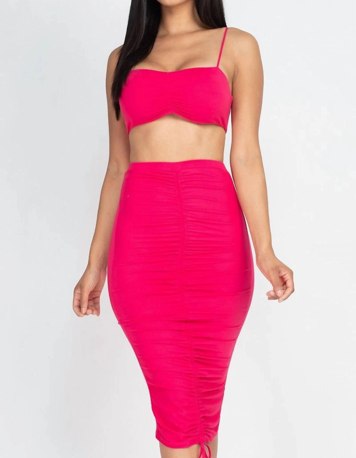 personalized option Savage Tube Top And Midi Skirt Set In Fuchsia