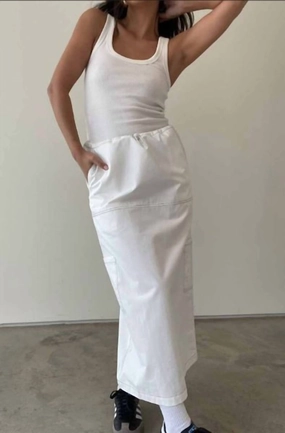 Zaria Contrast Stitch Cargo Maxi Skirt In White Bold Finish