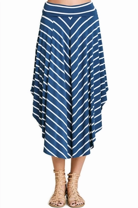 Bohemian Striped Midi Skirt In Indigo Refined Edge