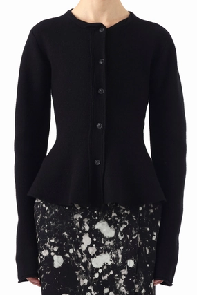 BOILED WOOL CARDIGAN WITH PEPLUM Breathable mesh lining