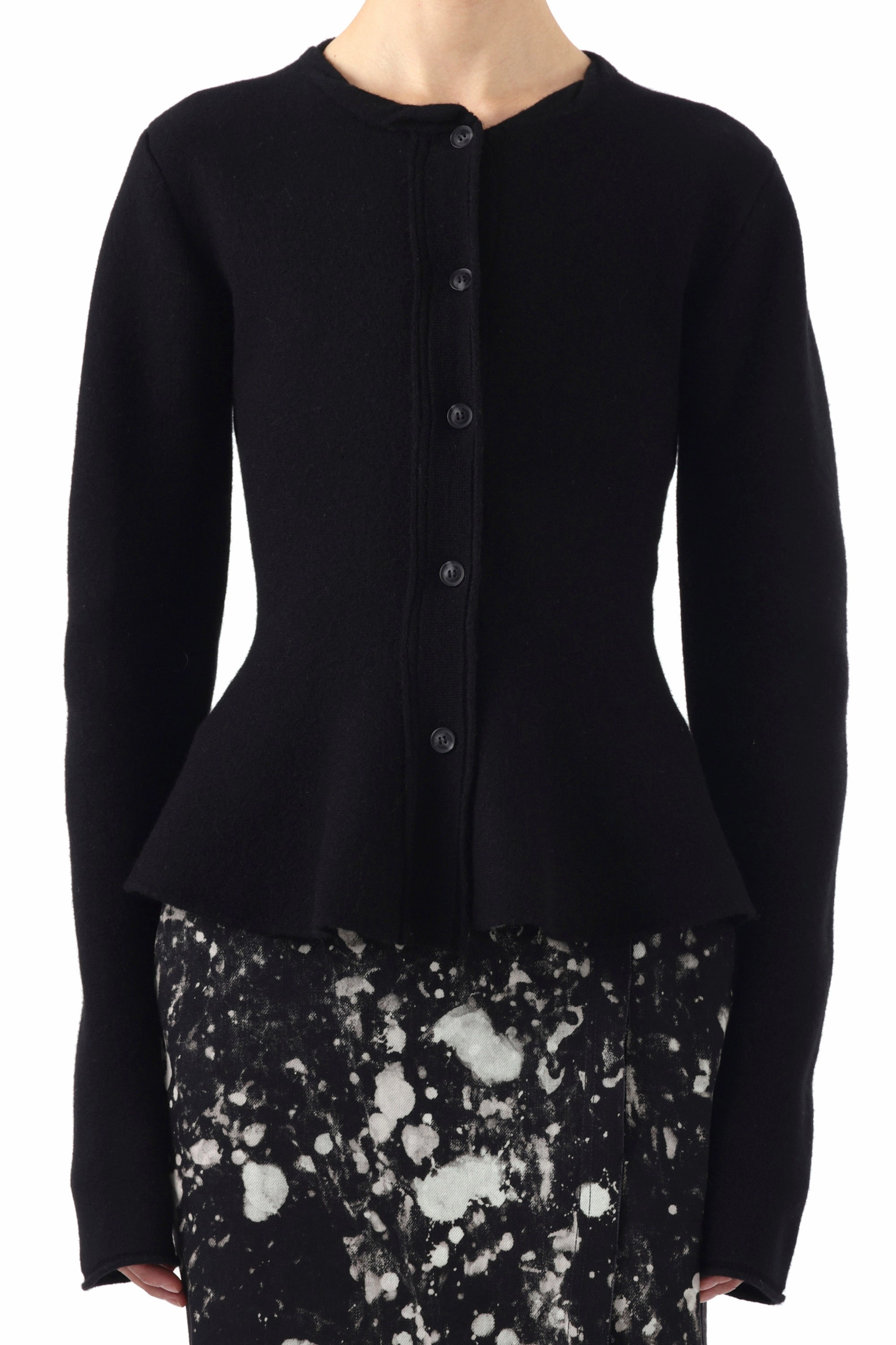 Soft Interior Abrasion Resistant Edging BOILED WOOL CARDIGAN WITH PEPLUM