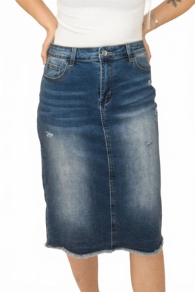 Minimal Design Floor Length Denim Midi Skirt In Blue