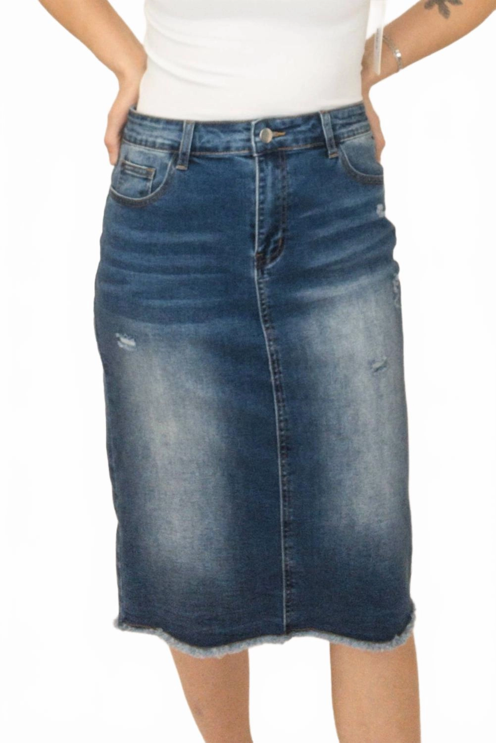 Minimal Design Floor Length Denim Midi Skirt In Blue