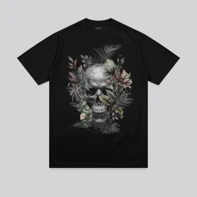 Heavyweight Weave Yarn Dyed Fabric BOTANICAL SKULL T-SHIRT BLACK