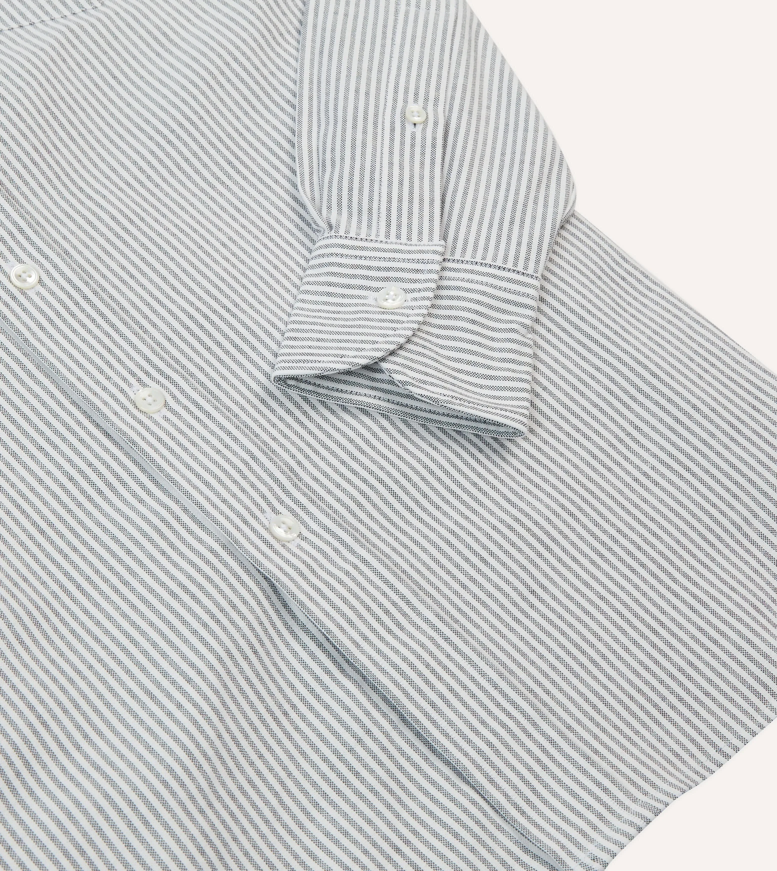 Black Ticking Stripe Cotton Oxford Cloth Button-Down Shirt Weekend Casual Classic Collar