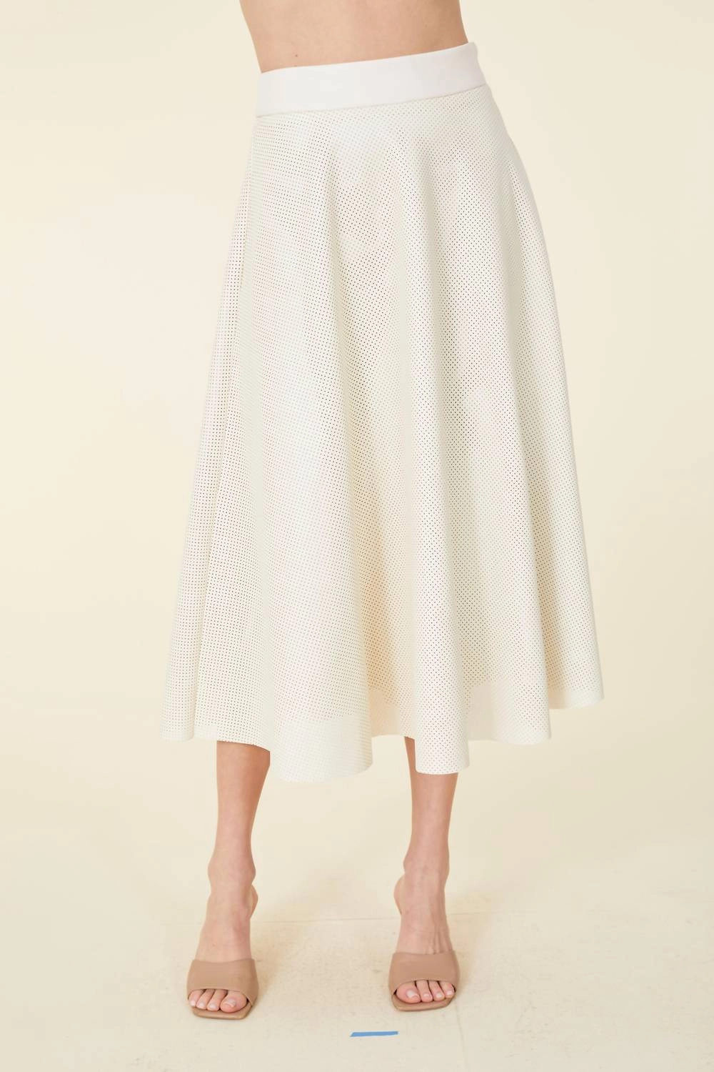 Vegan Leather Perforated Skirt In Creme Casual Moments