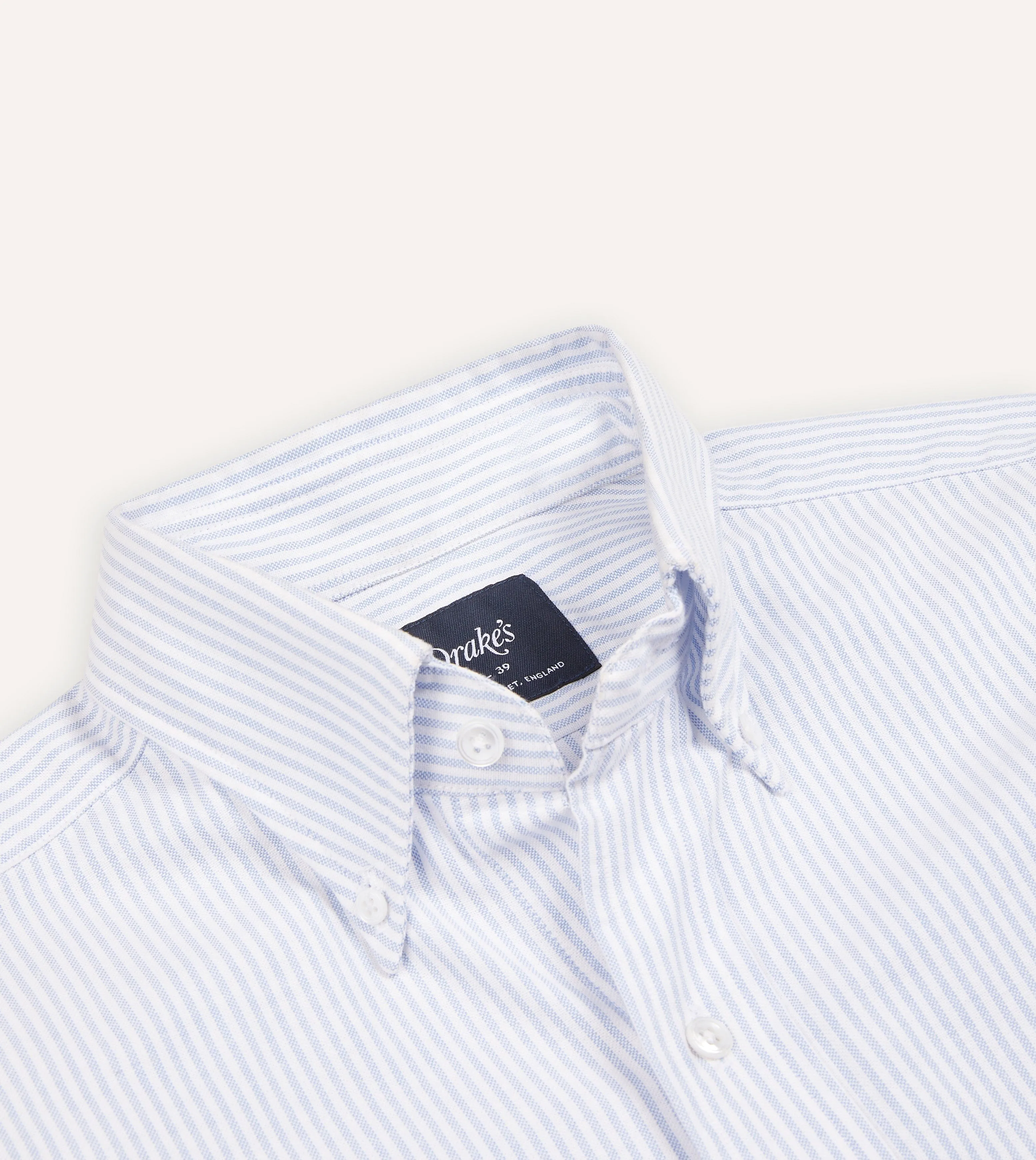 birthday celebration Light Blue Ticking Stripe Cotton Oxford Cloth Button-Down Shirt