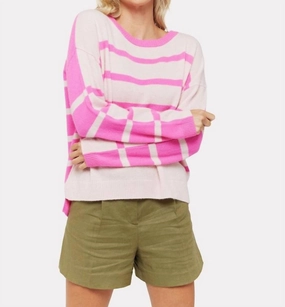 Effortless Layer Light and Cozy Boxy Stripe Crew Neck Jumper In Cherry Blossom