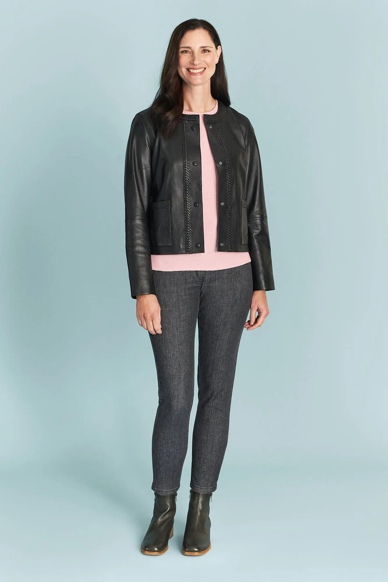 Effortless Look Daily Look Braid Detail Leather Jacket - Black