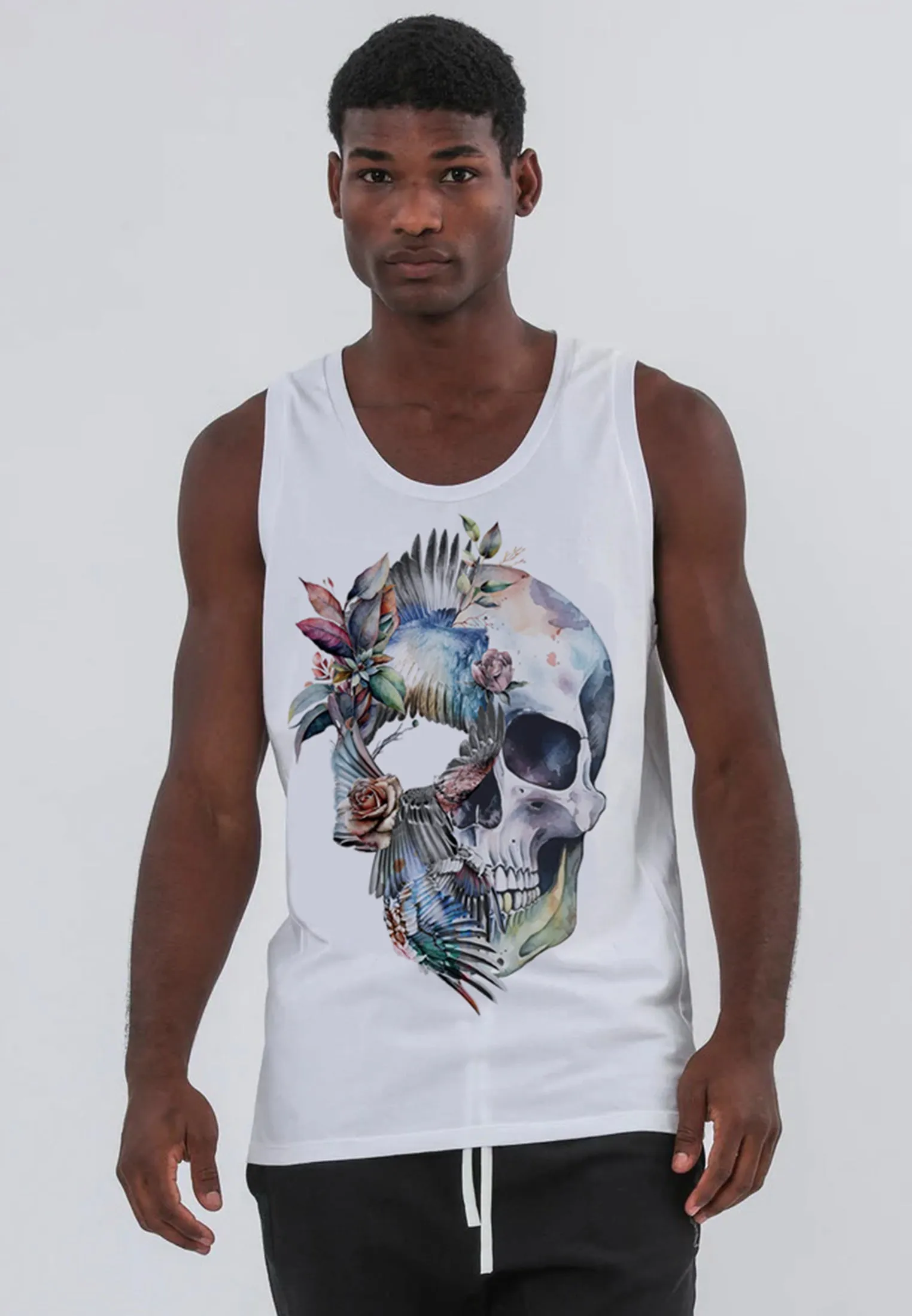 Skinny Fit BIRDS WING SKULL VEST WHITE