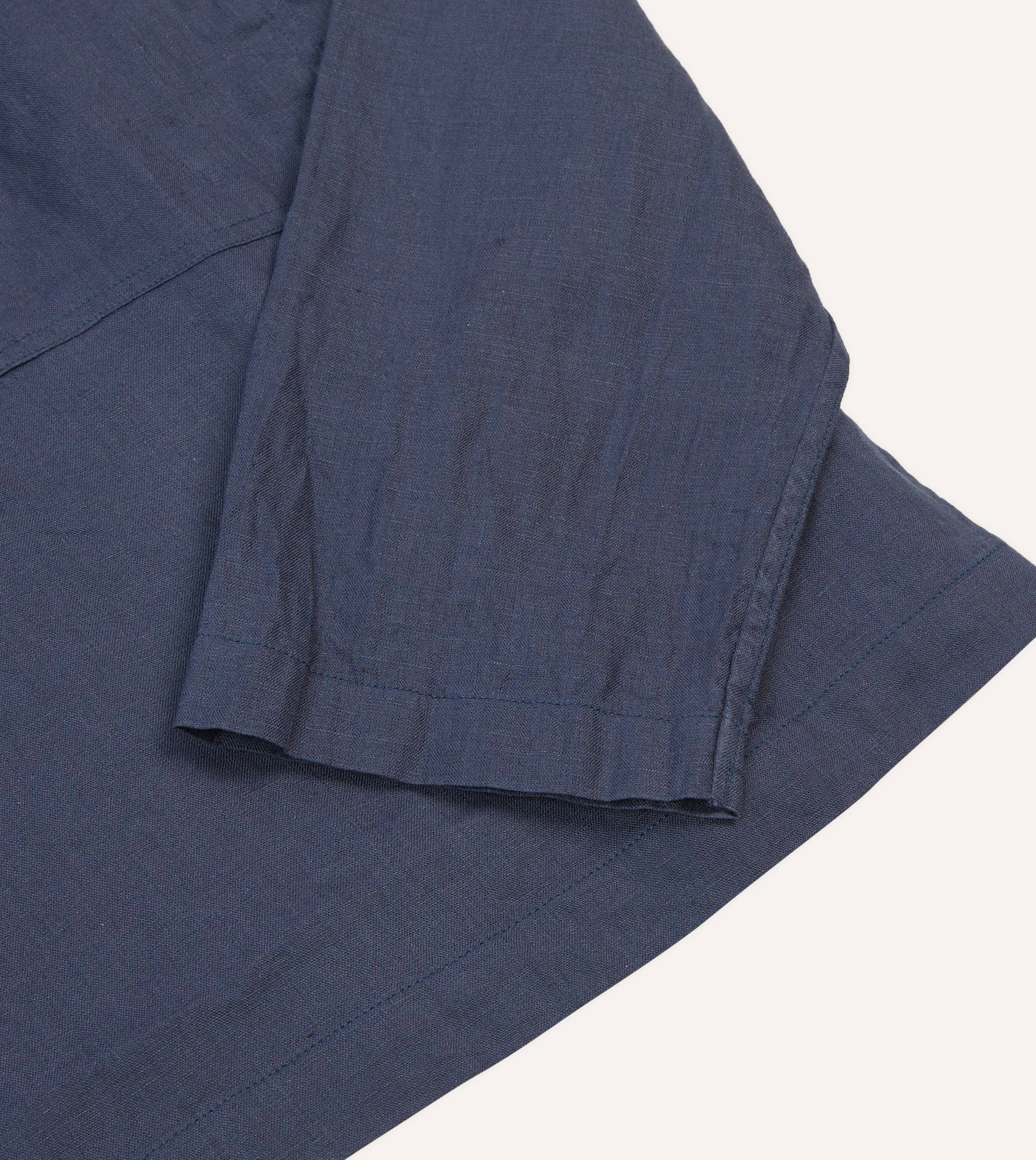 Unisex Choice tailored look Navy Linen Mandarin Collar Popover Shirt