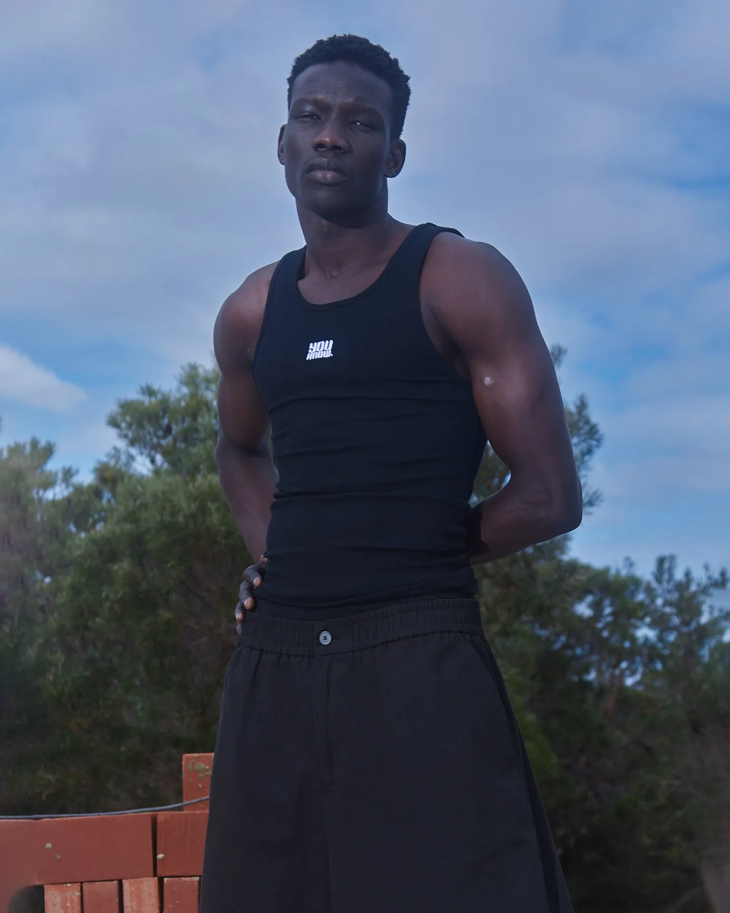 Layered Look LongLastingColor Mens Ribbed Singlet | Black