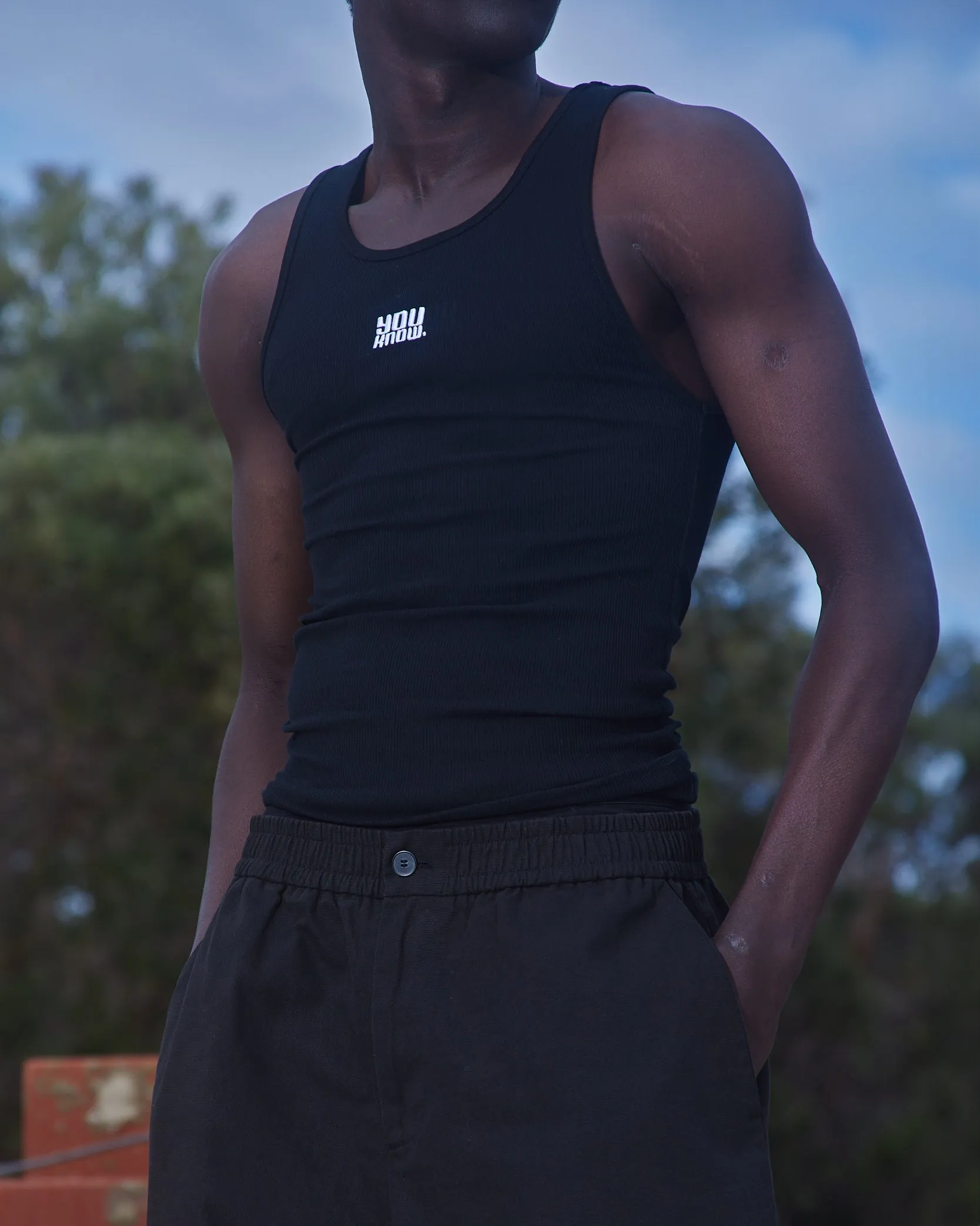 Mens Ribbed Singlet | Black Trendy MoistureWickingFabric